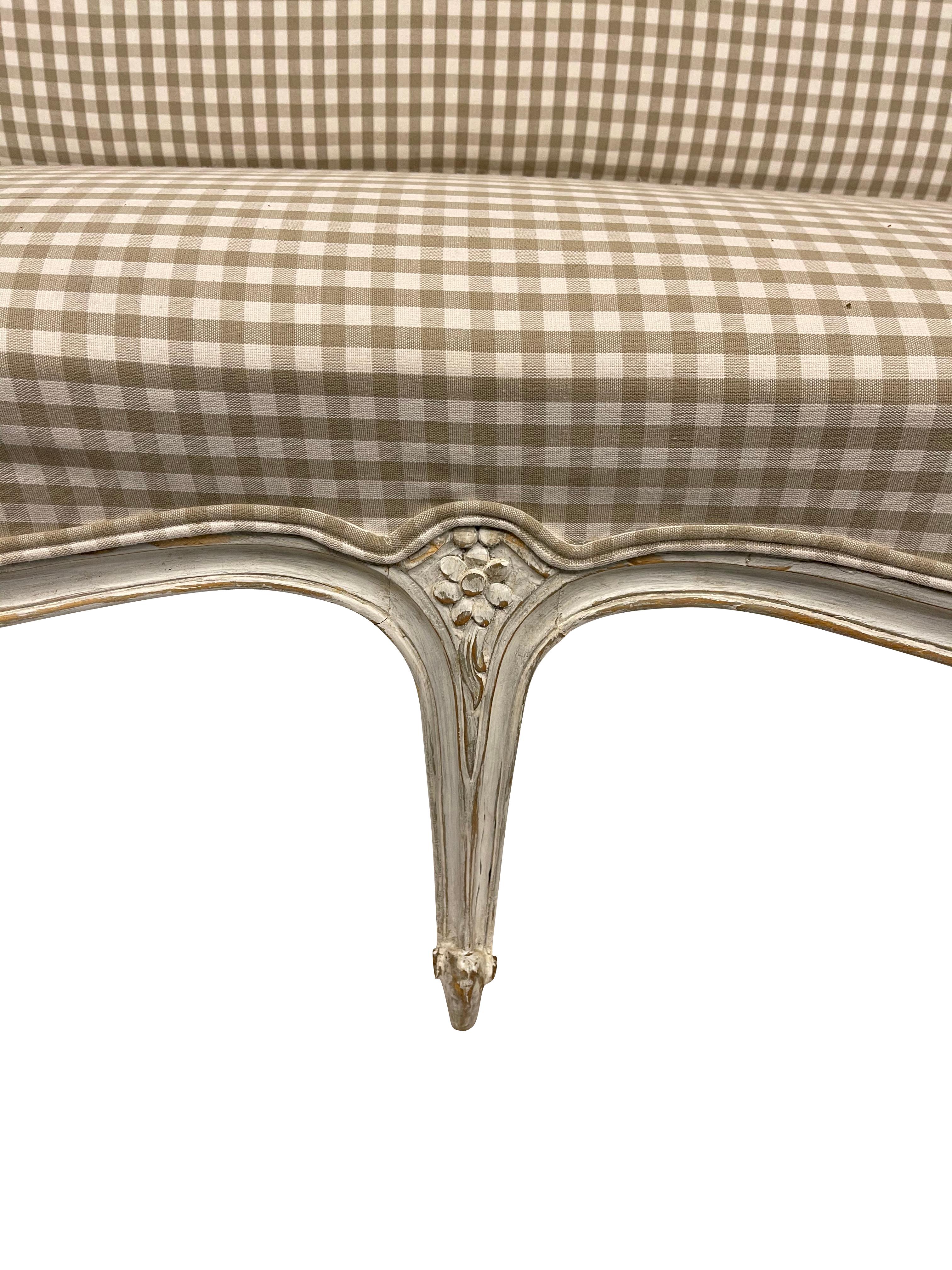 French Louis XV Settee with Grey Gingham  1