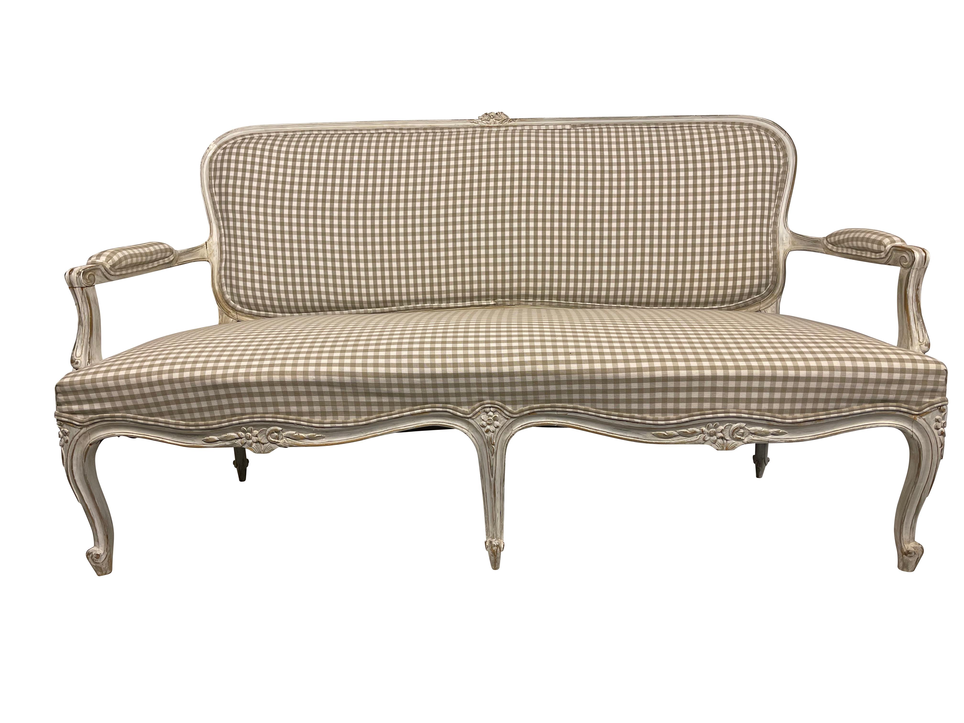 French Louis XV Settee with Grey Gingham  2