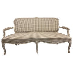 French Country Louis XV Grey Gingham Settee
