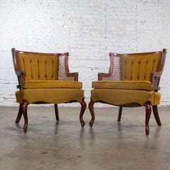 French Country Louis XV or Bergère Style Pair Cane Wingback Chairs by Fairfield