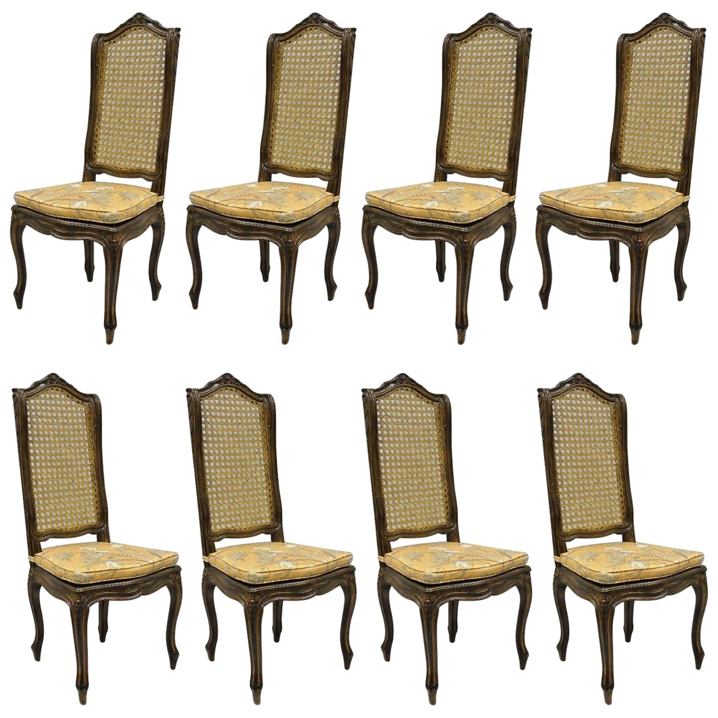 French Country Louis XV Provincial Style Dining Side Chairs, Set of Eight