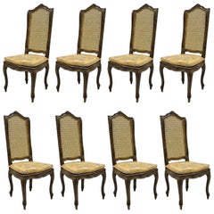 French Country Louis XV Provincial Style Dining Side Chairs, Set of Eight