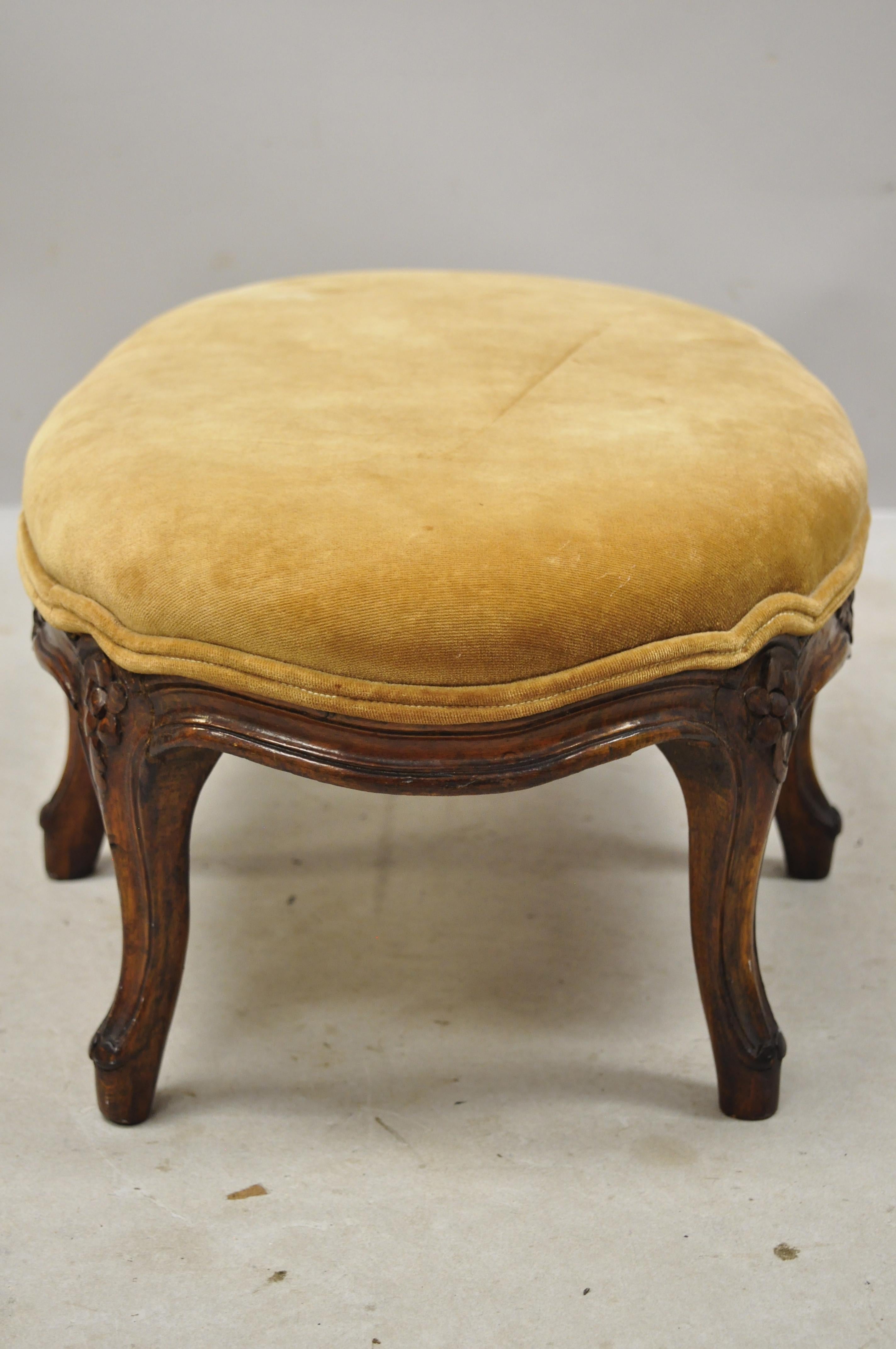 20th Century French Country Louis XV Provincial Walnut Small Petite Oval Footstool Ottoman