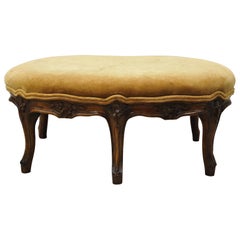 Antique French Country Louis XV Provincial Walnut Small Petite Oval Footstool Ottoman