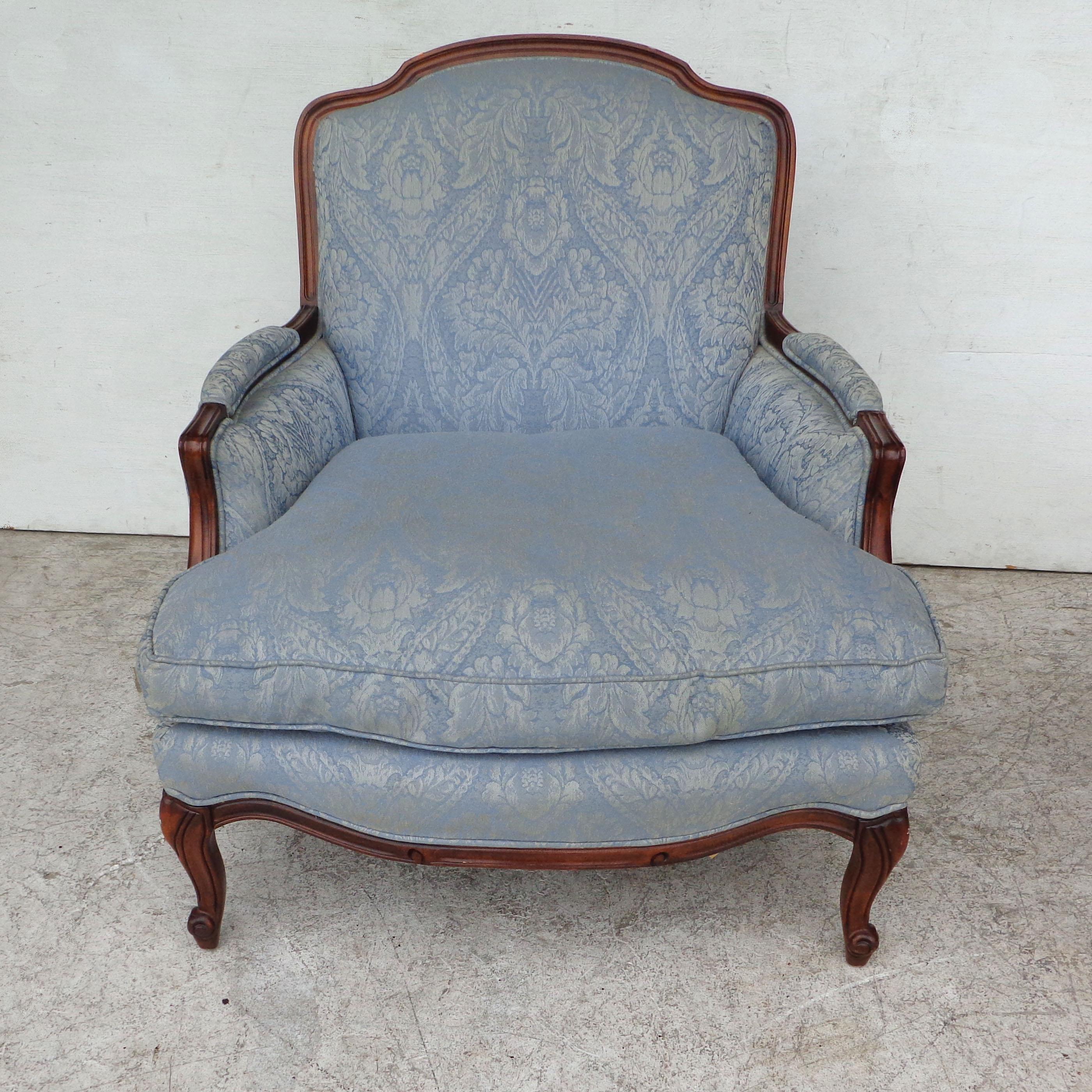 Carved French Country Louis XV Style Bergere Lounge Chair