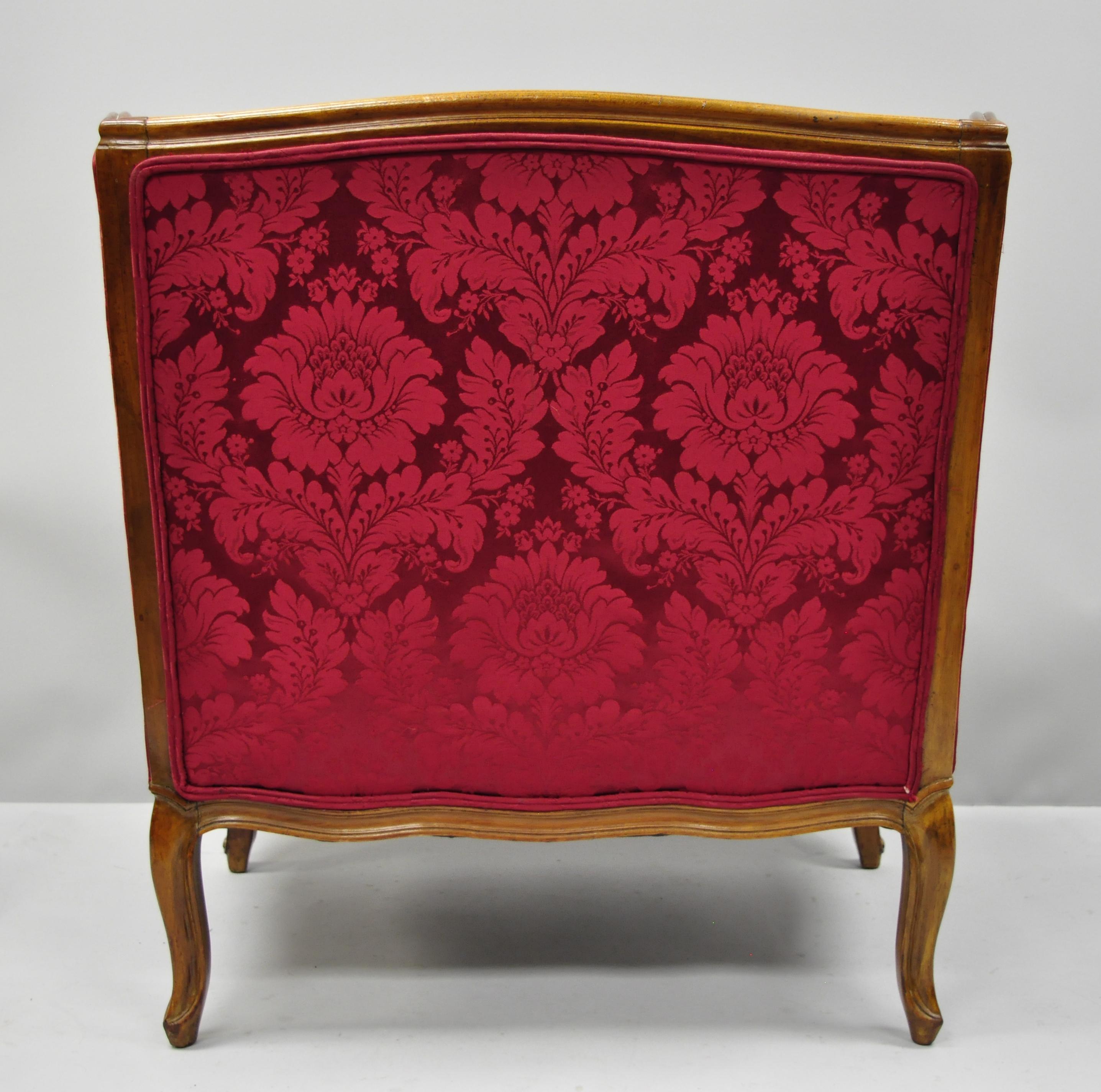 French Country Louis XV Style Carved Mahogany Burgundy Wingback Settee Sofa For Sale 6