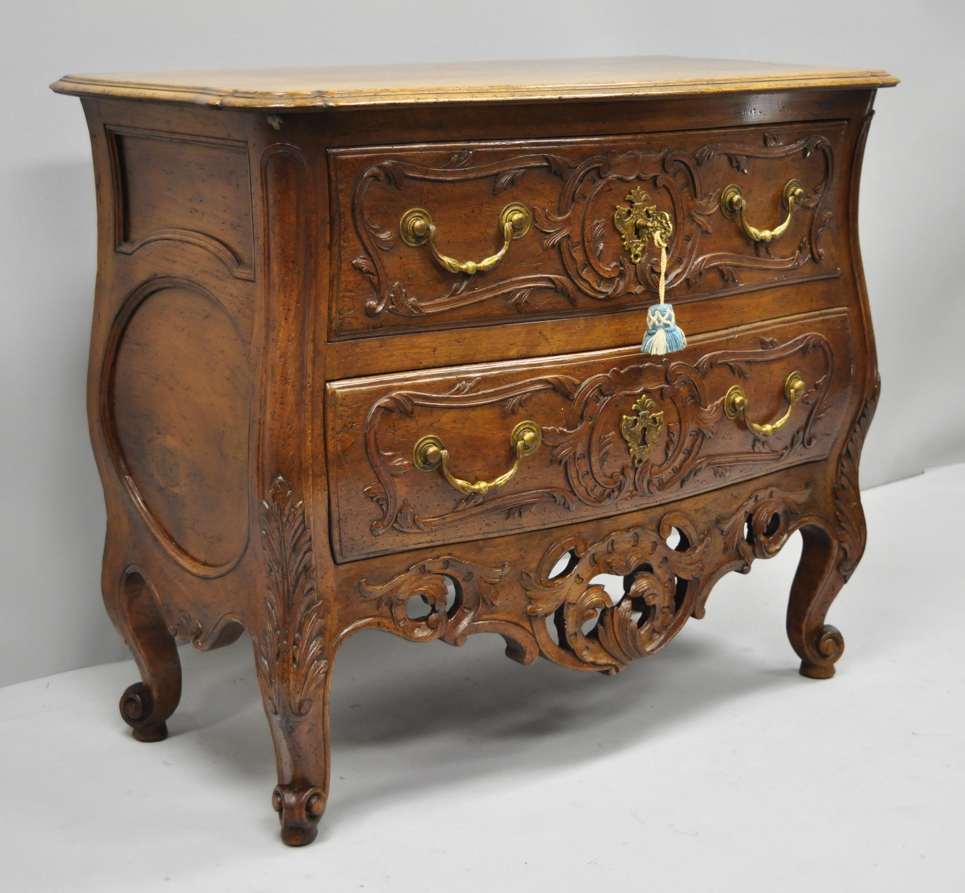 French Country Louis XV Style Carved Walnut Commode Bachelor Chest of Drawers 7