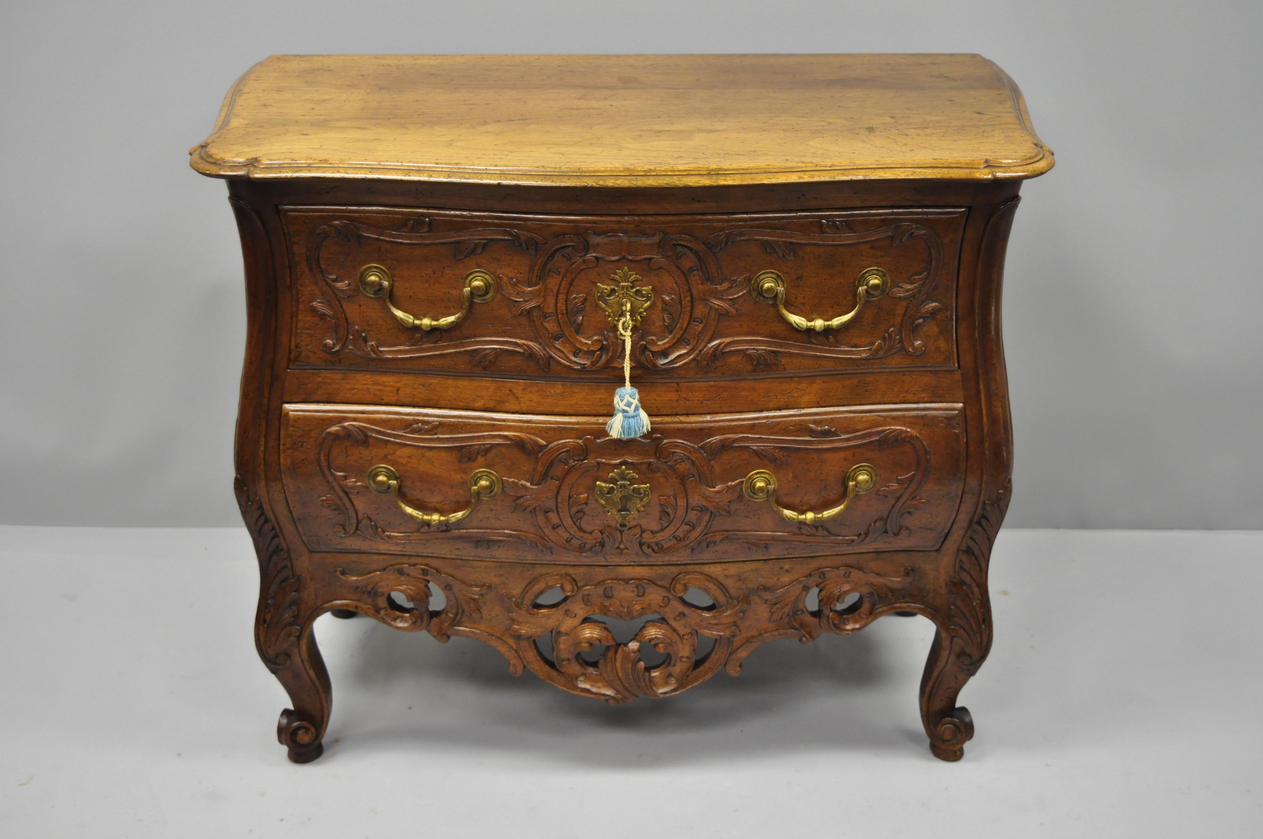 Hand-Carved French Country Louis XV Style Carved Walnut Commode Bachelor Chest of Drawers