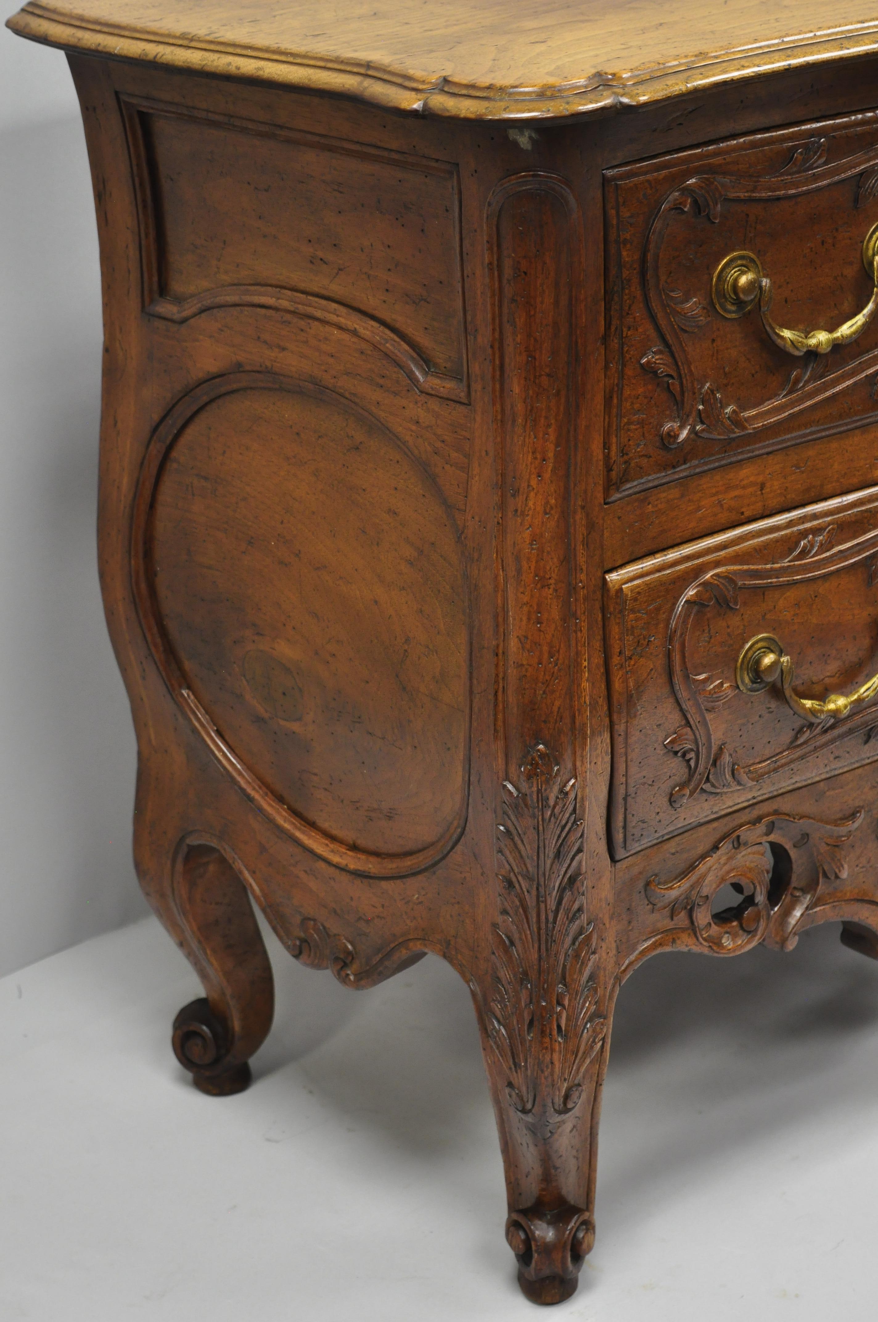 20th Century French Country Louis XV Style Carved Walnut Commode Bachelor Chest of Drawers