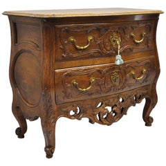 French Country Louis XV Style Carved Walnut Commode Bachelor Chest of Drawers
