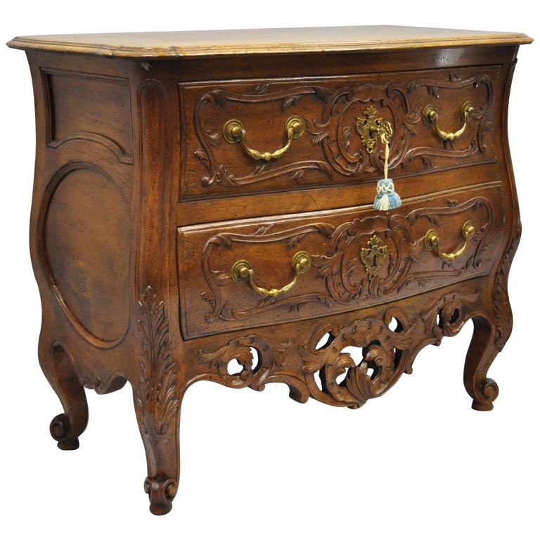 French Country Louis Xv Style Carved Walnut Commode Bachelor Chest
