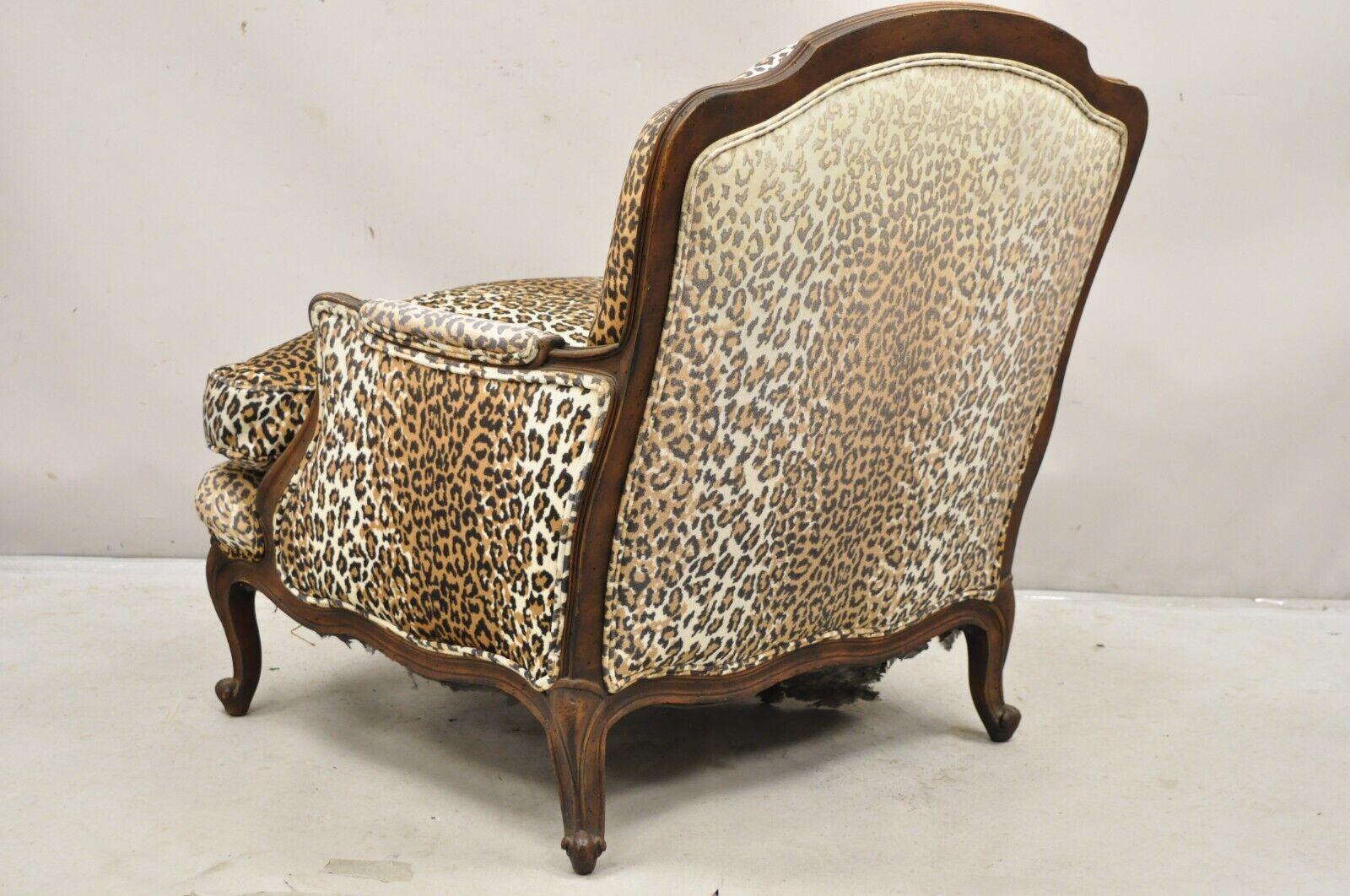 French Country Louis XV Style Cheetah Upholstered Bergere Club Lounge Chair 5