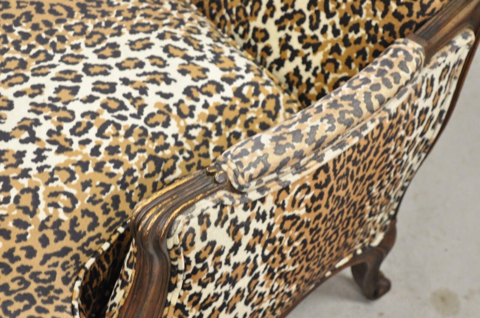 French Country Louis XV Style Cheetah Upholstered Bergere Club Lounge Chair 7