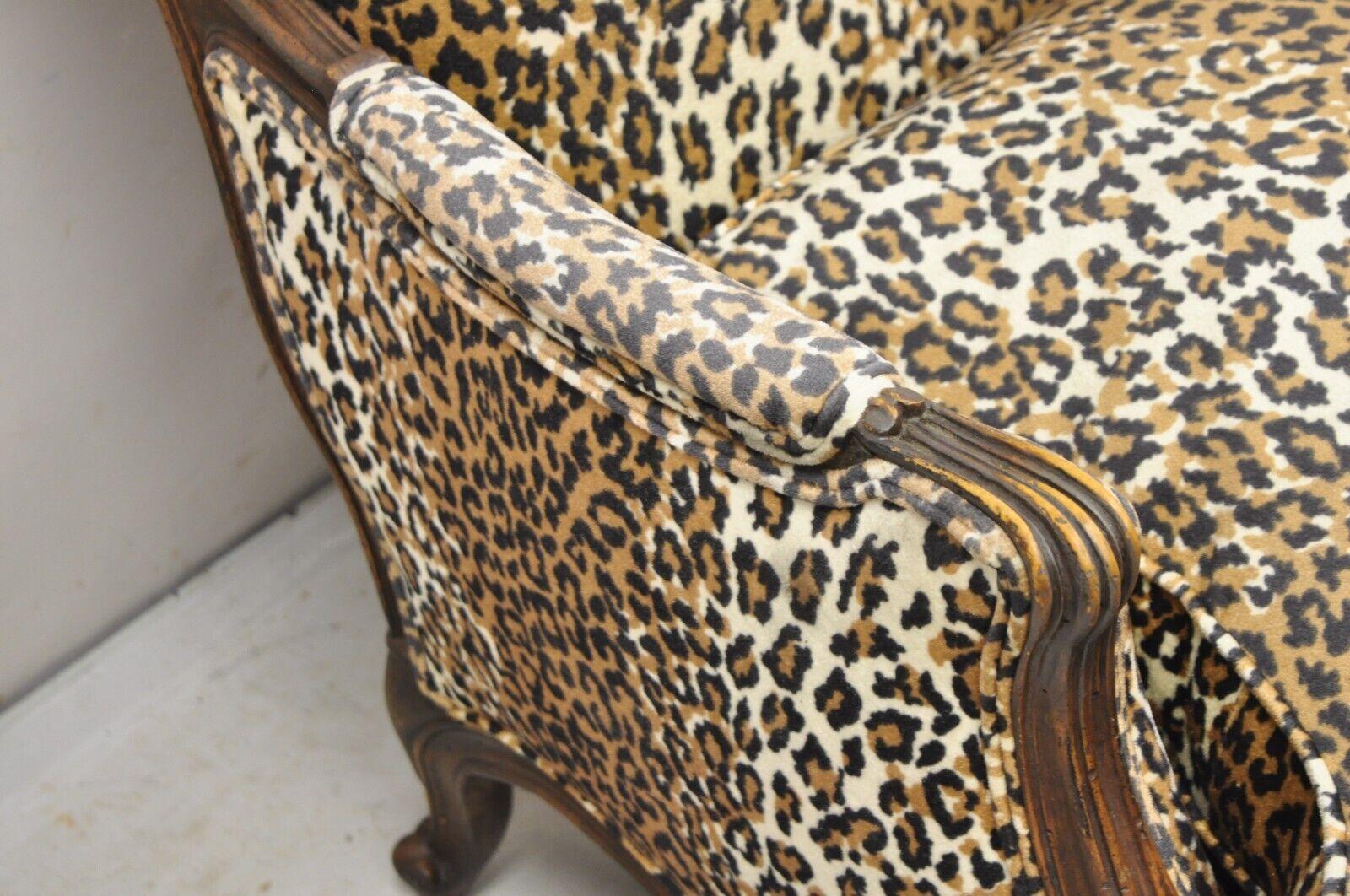 French Country Louis XV Style Cheetah Upholstered Bergere Club Lounge Chair 3
