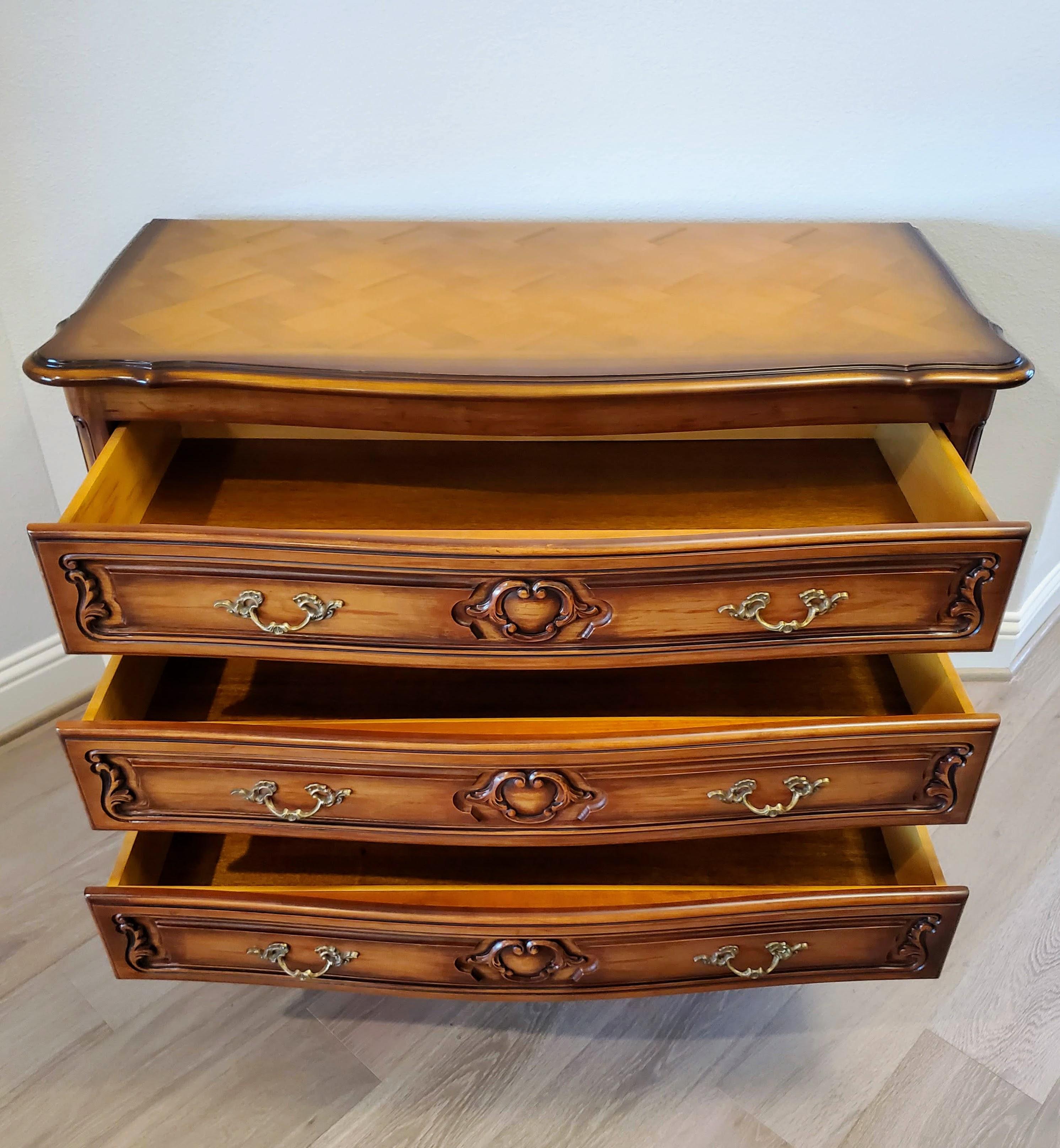 Mahogany Signed JP Ehalt Country French Louis XV Style Chest of Drawers For Sale