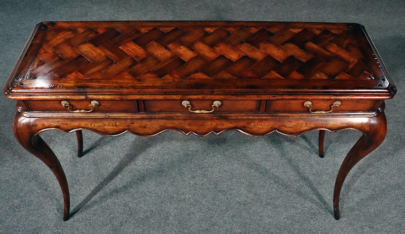 French Country Parquetry Top Louis XV Style Console Table 1