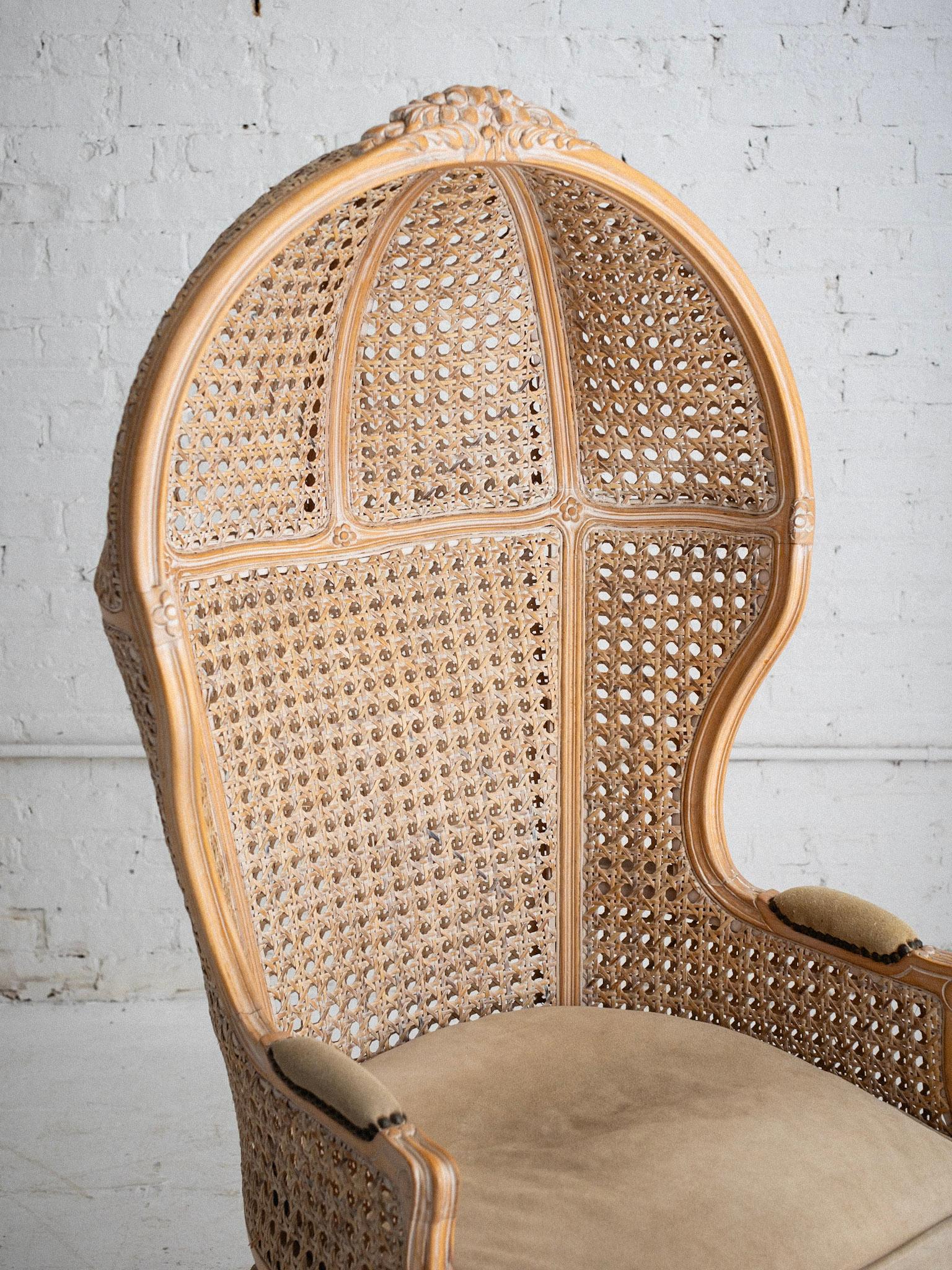 Caning French Country Louis XV Style Double Cane Canopy Porter Chair For Sale