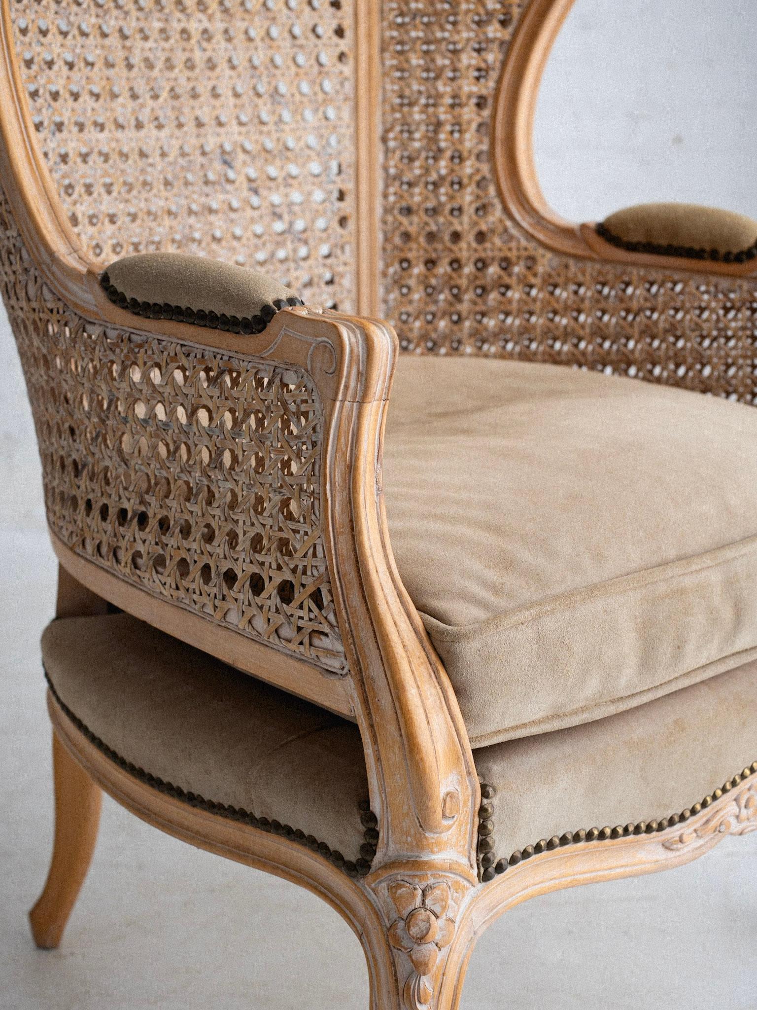 20th Century French Country Louis XV Style Double Cane Canopy Porter Chair For Sale