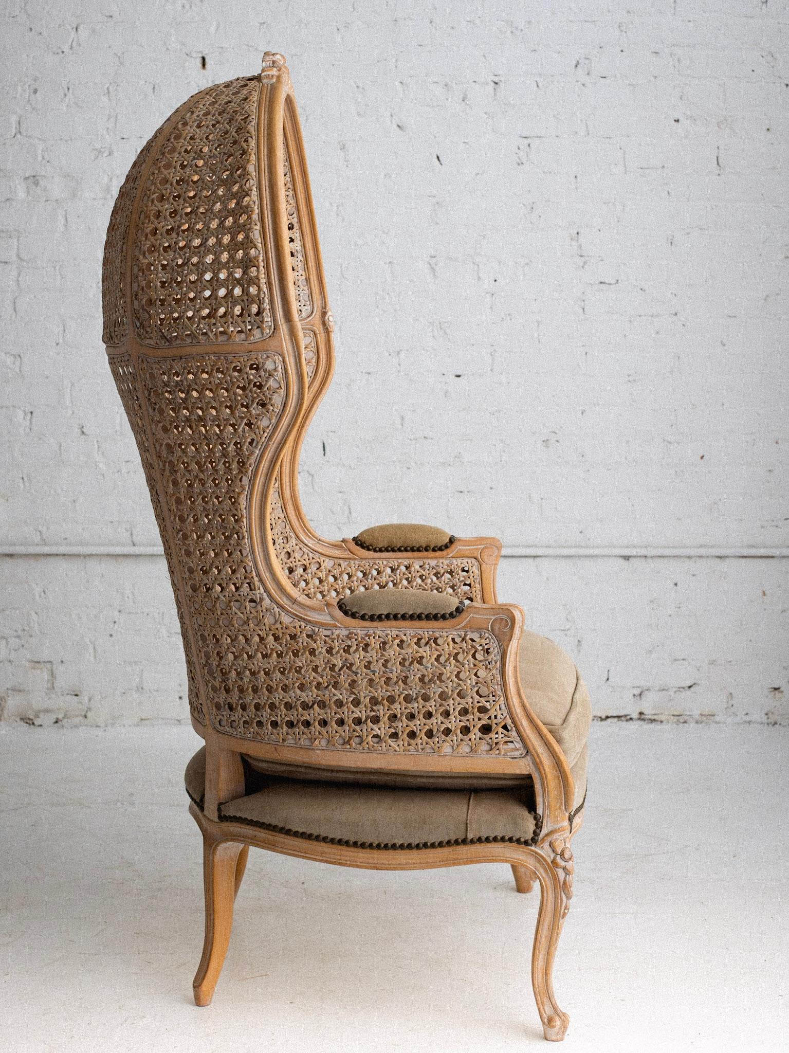 French Country Louis XV Style Double Cane Canopy Porter Chair For Sale 2