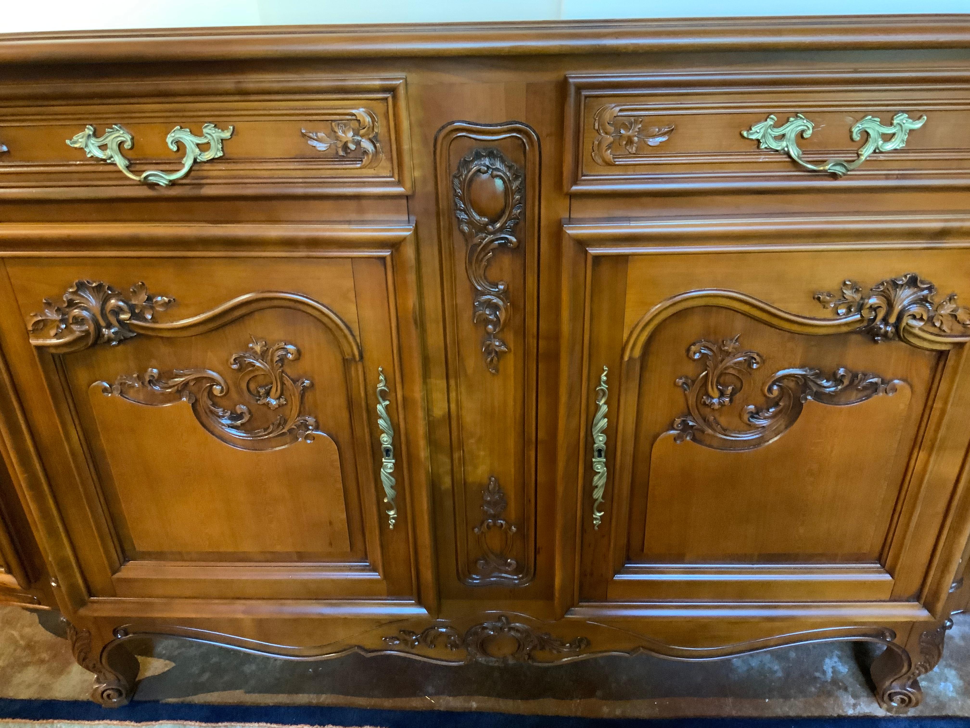 French Country Louis XV Style Fruitwood Sideboard, Parquetry Top In Good Condition For Sale In Houston, TX