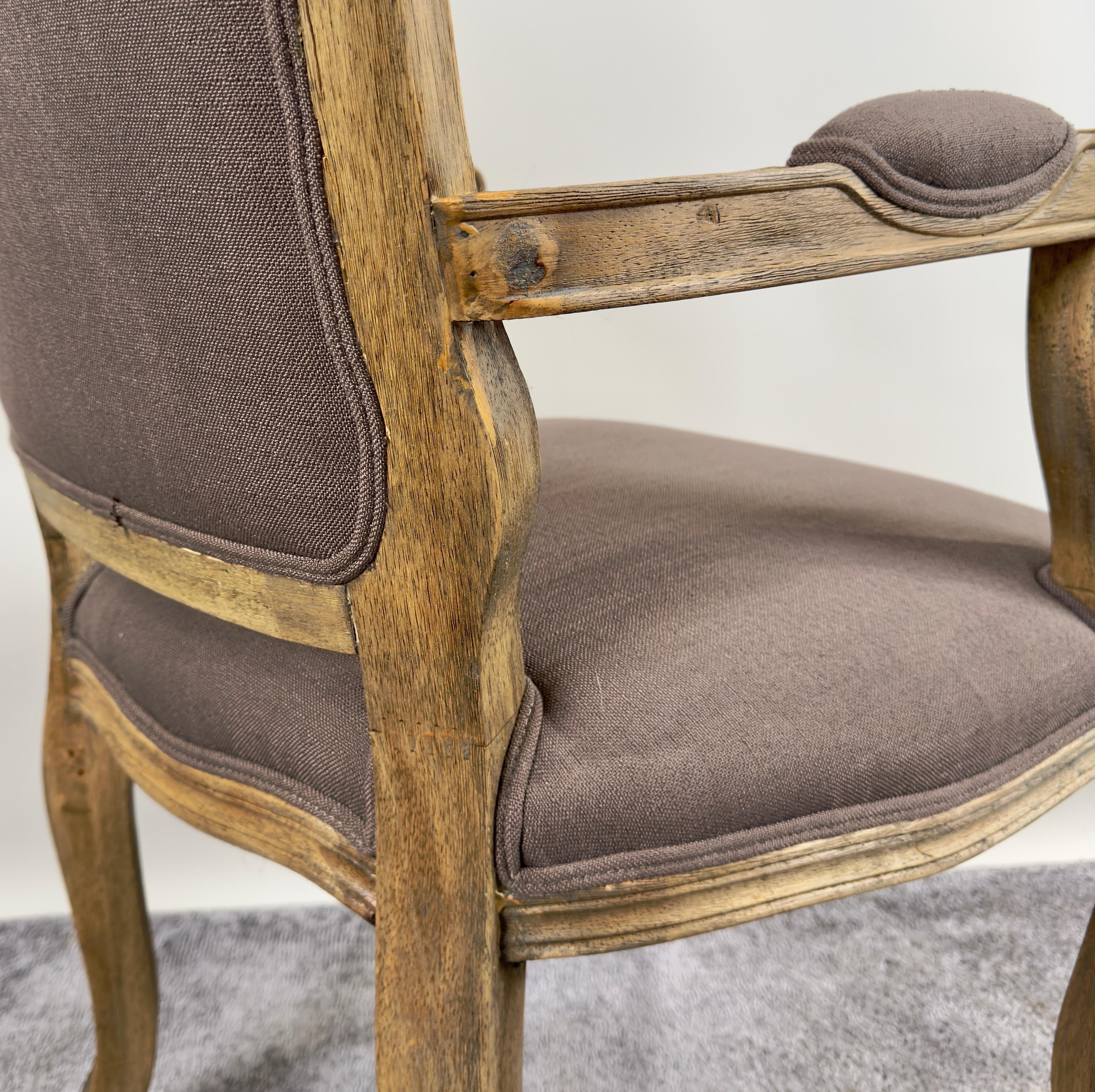 French Country Louis XV Style Lavender Grey Upholstery Bergere Chair, a Pair For Sale 7