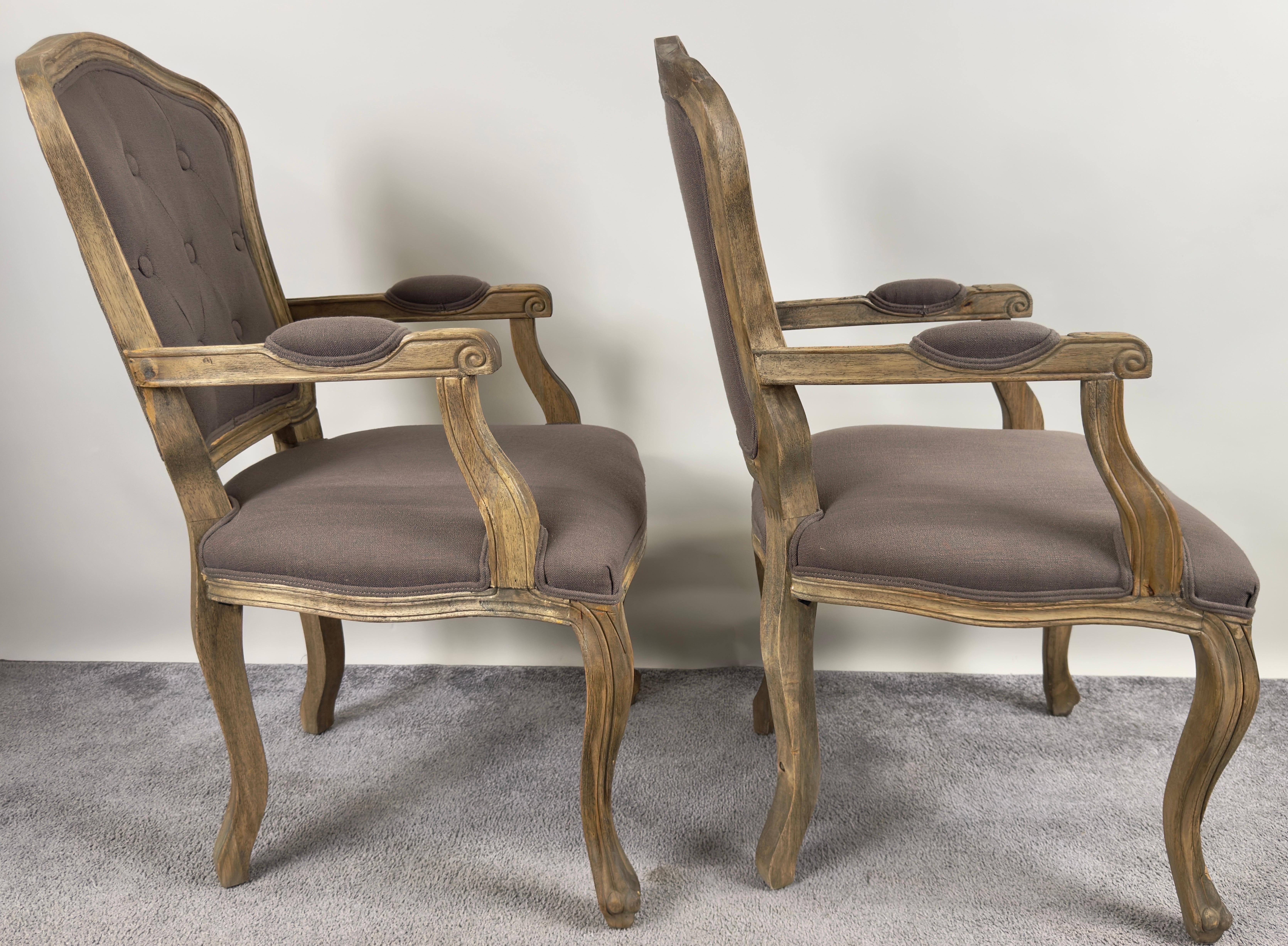 20th Century French Country Louis XV Style Lavender Grey Upholstery Bergere Chair, a Pair For Sale
