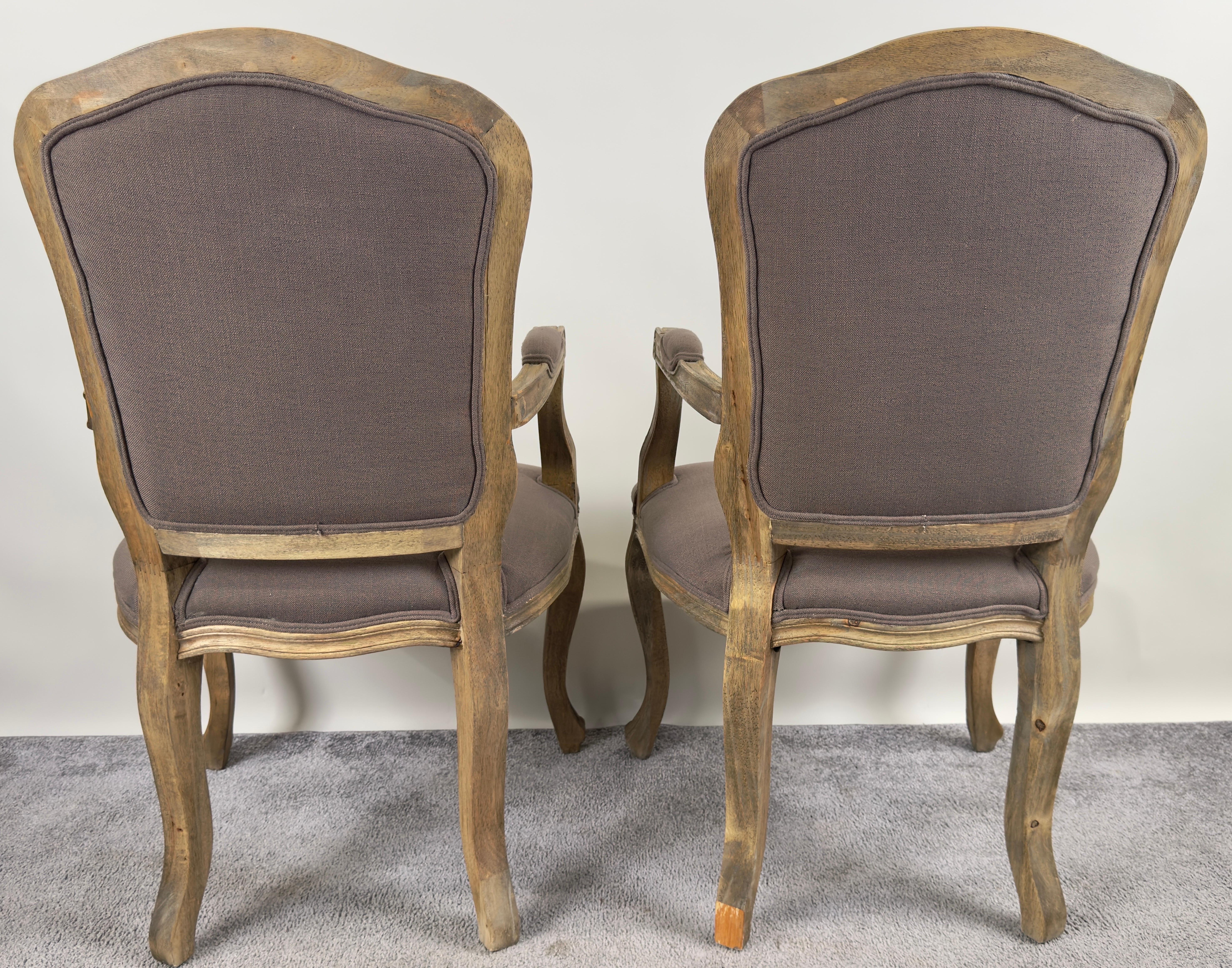 French Country Louis XV Style Lavender Grey Upholstery Bergere Chair, a Pair For Sale 1