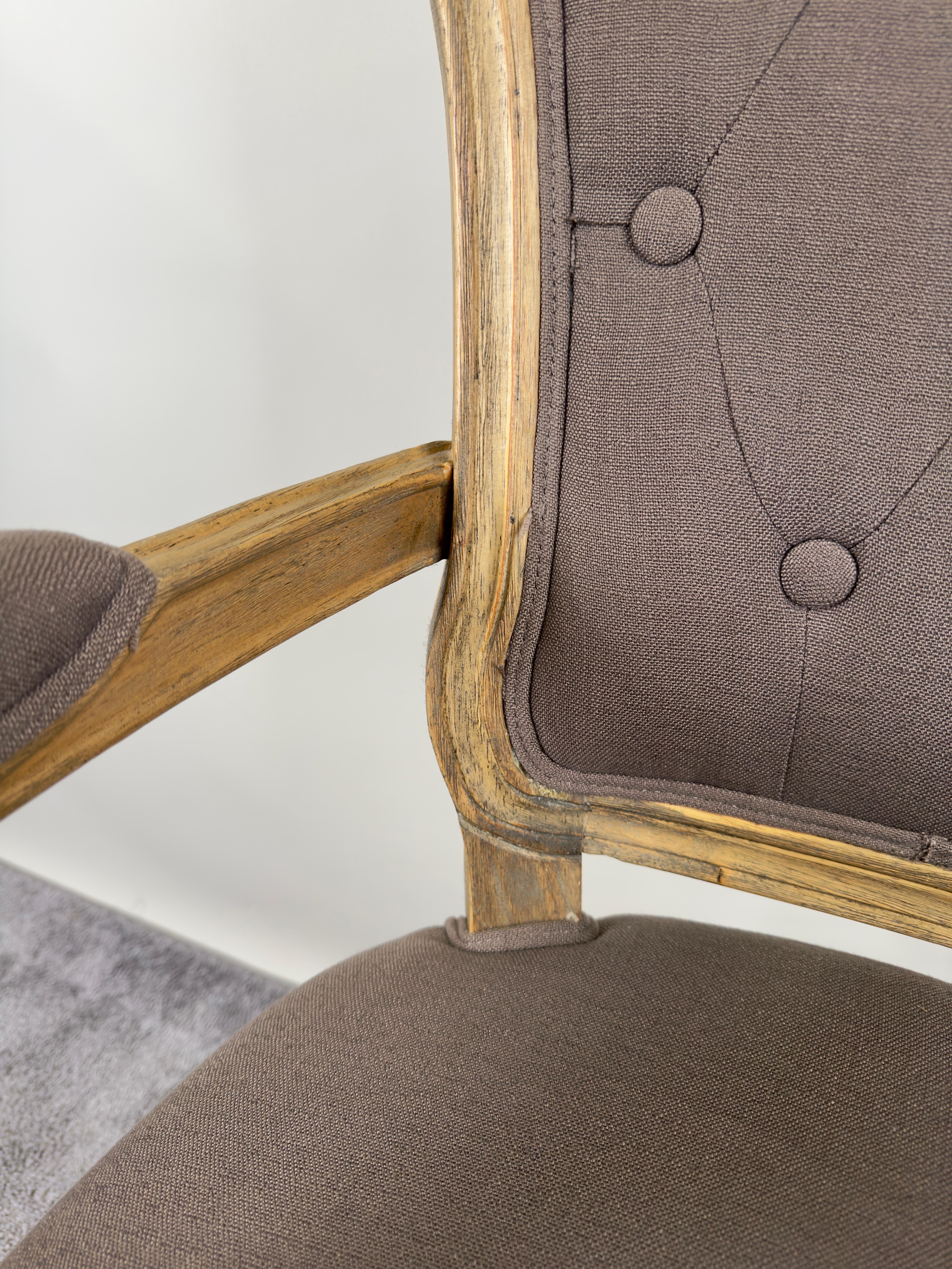 French Country Louis XV Style Lavender Grey Upholstery Bergere Chair, a Pair For Sale 5