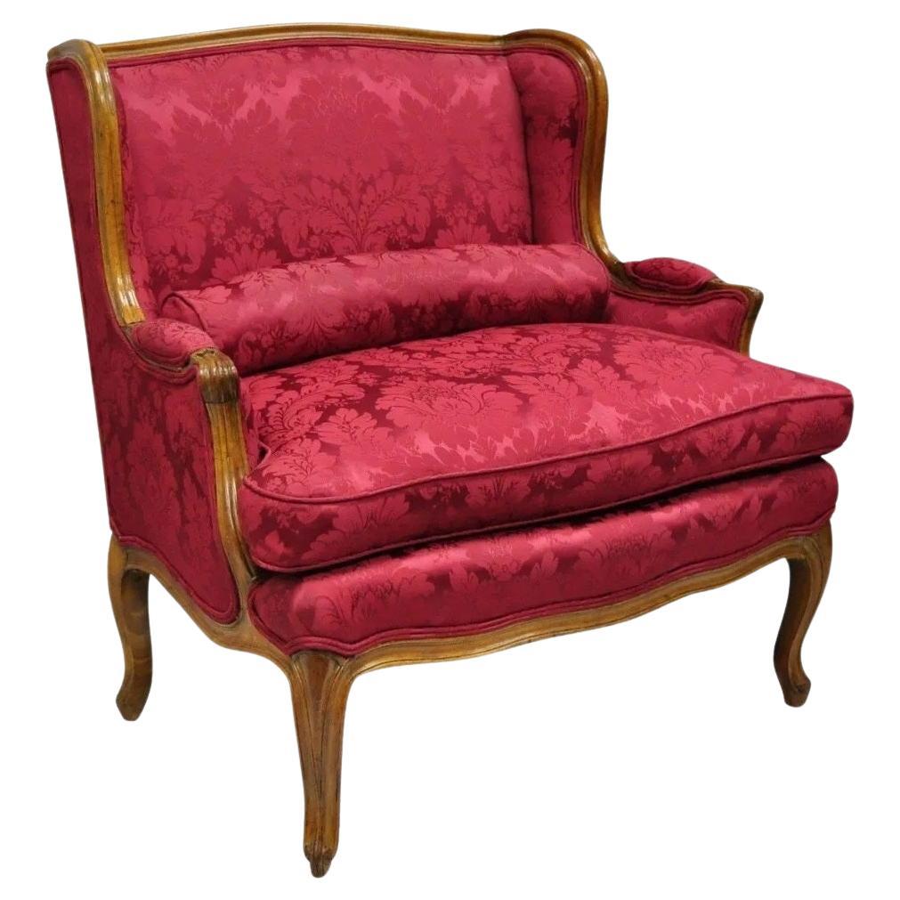 Französisches Loveseat-Sofa aus Mahagoni im Louis-XV-Stil im Landhausstil mit burgunderroter Ohrensessel