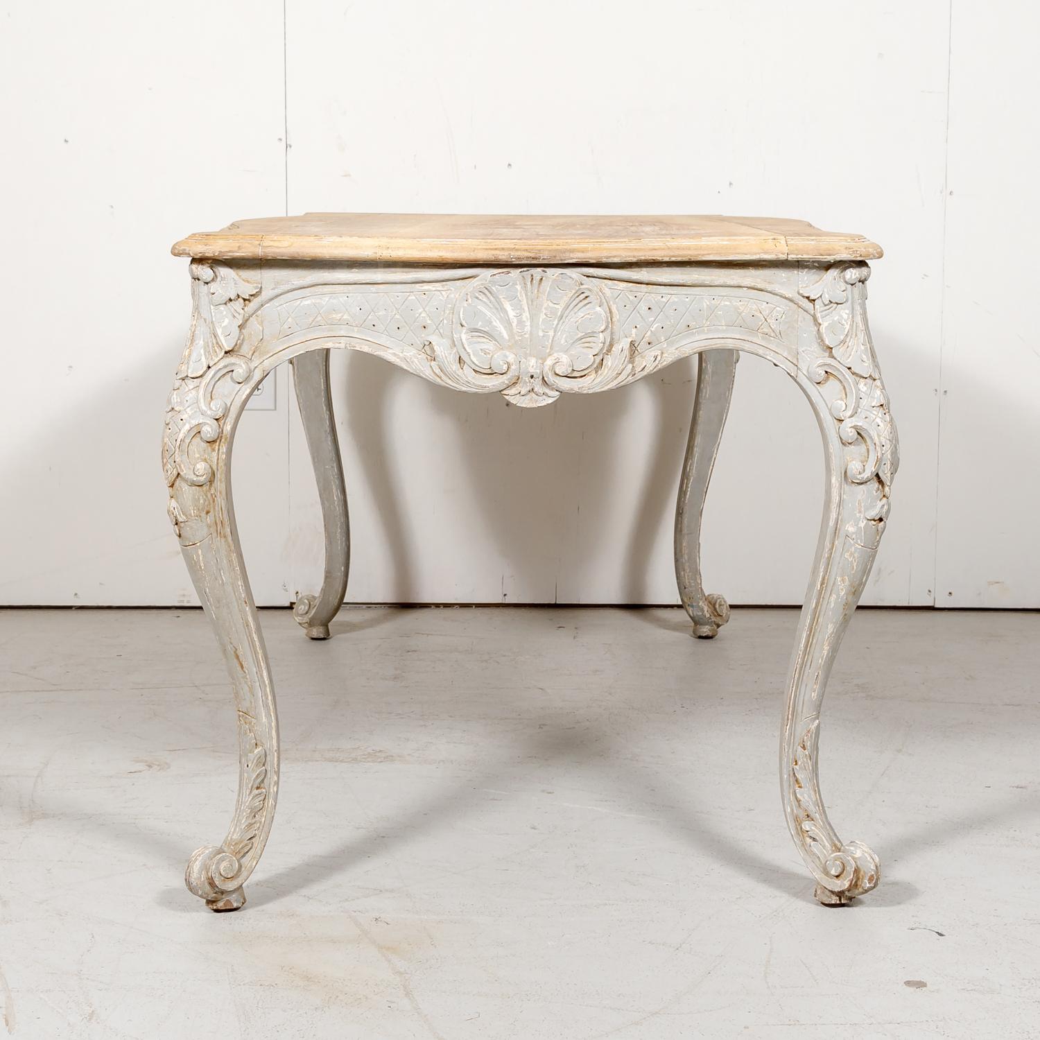 French Country Louis XV Style Painted Wood Table with Bleached Top 5
