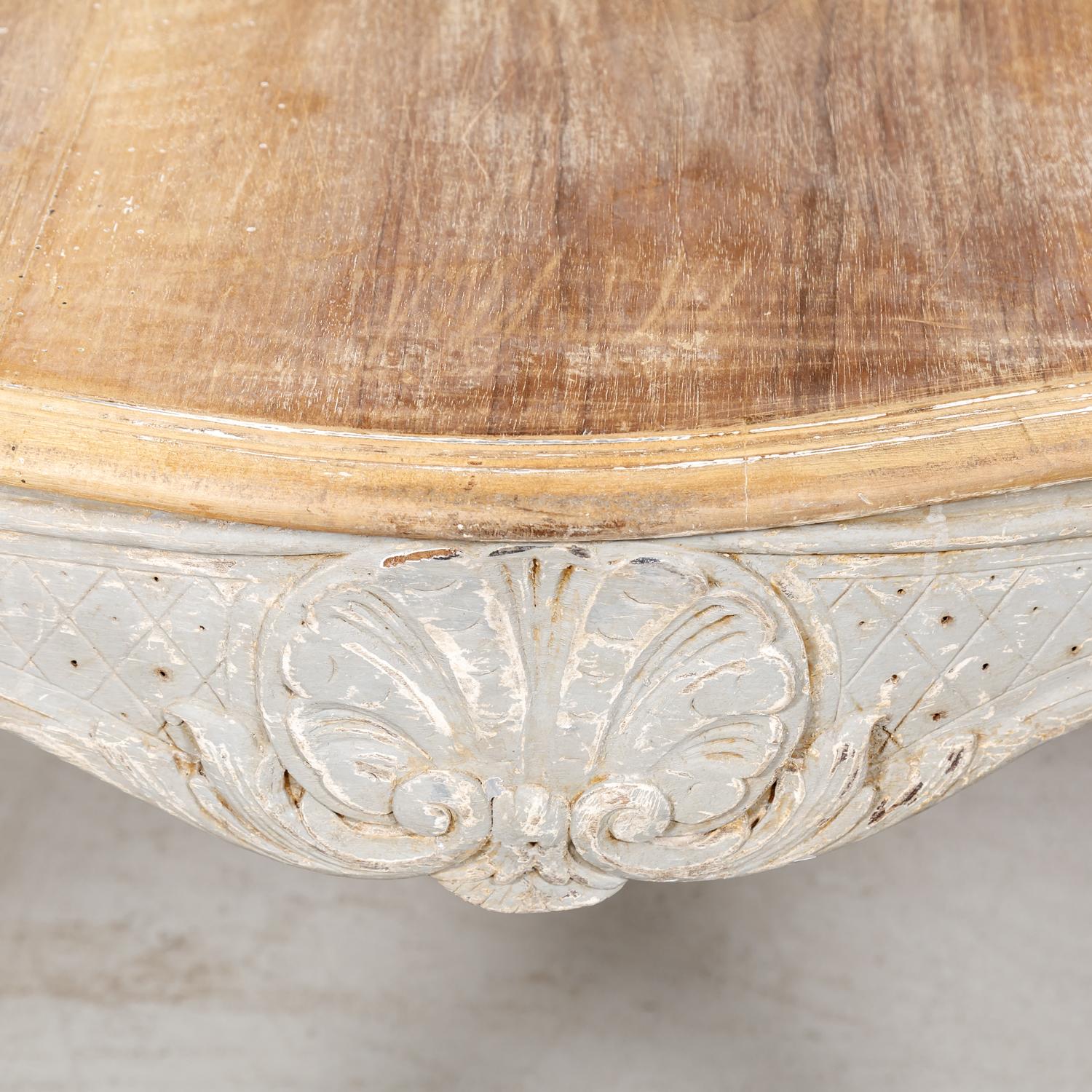 French Country Louis XV Style Painted Wood Table with Bleached Top 6
