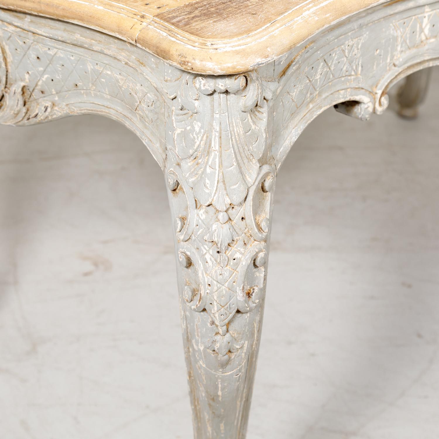 French Country Louis XV Style Painted Wood Table with Bleached Top 7
