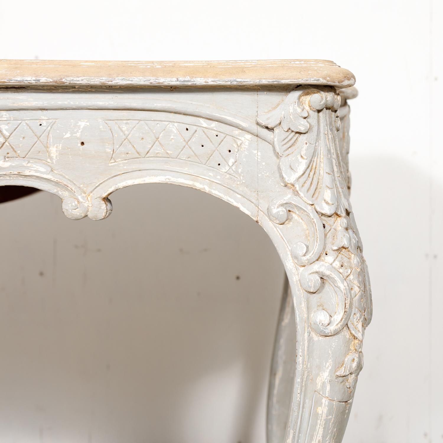 French Country Louis XV Style Painted Wood Table with Bleached Top 8