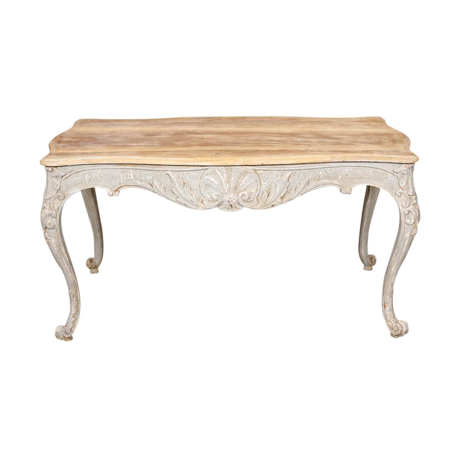 French Country Louis XV Style Painted Wood Table with Bleached Top 11