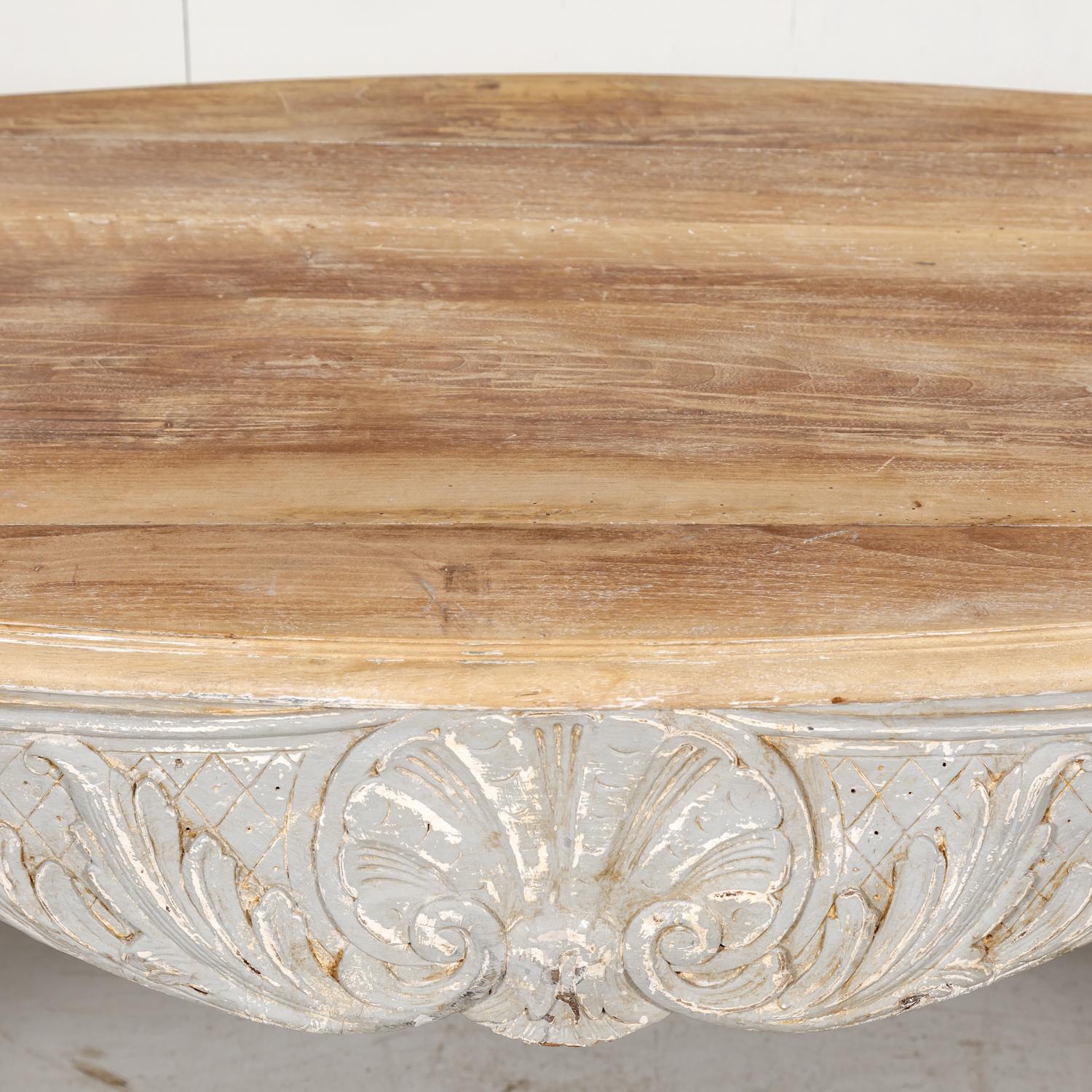 French Country Louis XV Style Painted Wood Table with Bleached Top 1