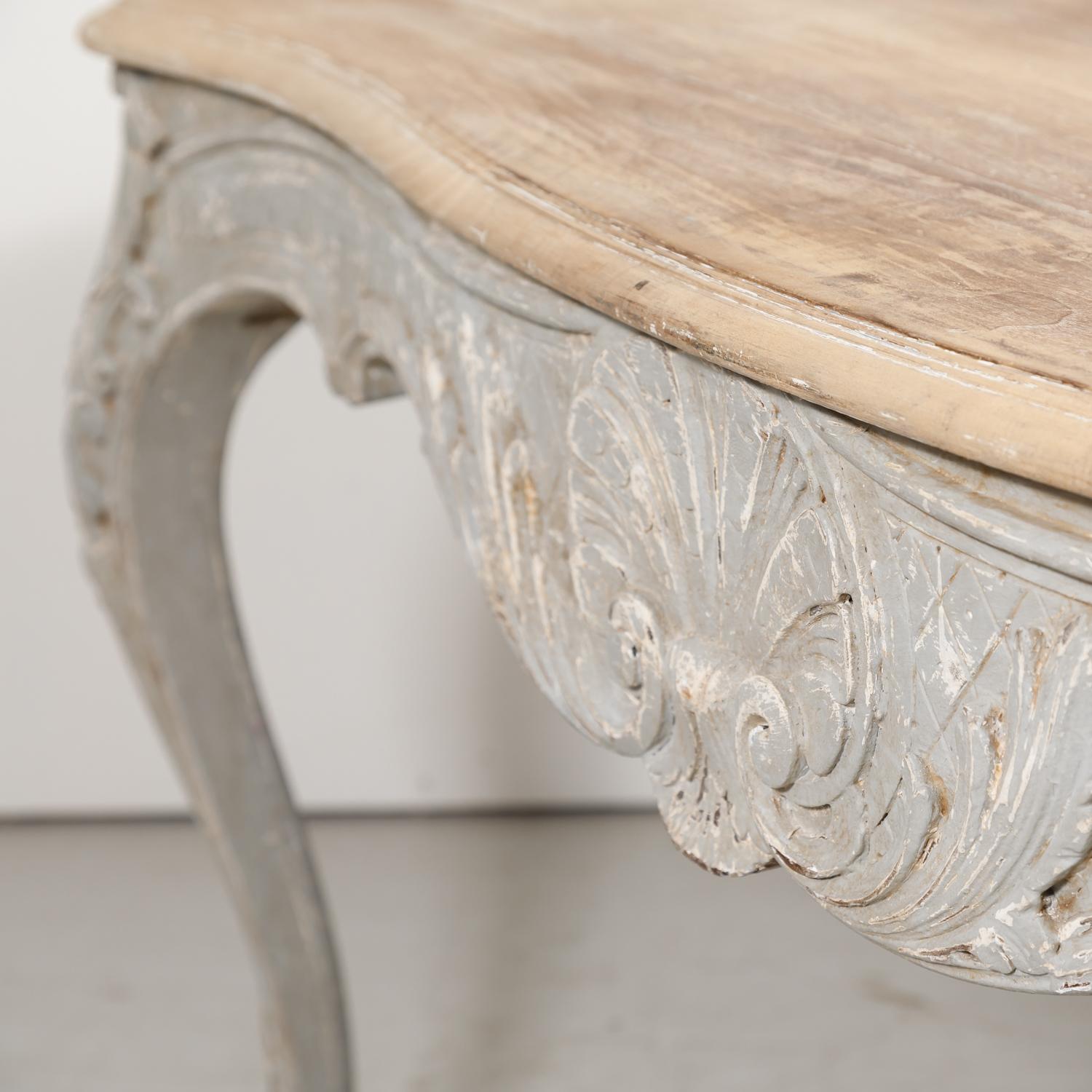 French Country Louis XV Style Painted Wood Table with Bleached Top 2