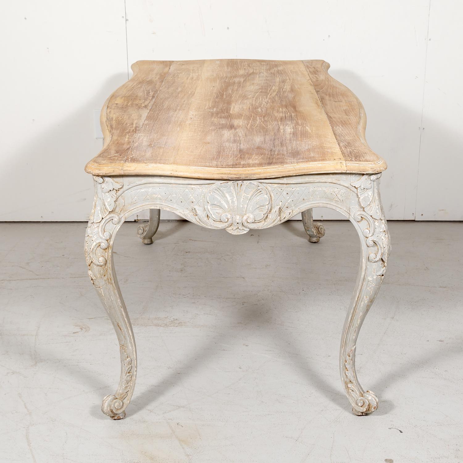 French Country Louis XV Style Painted Wood Table with Bleached Top 4