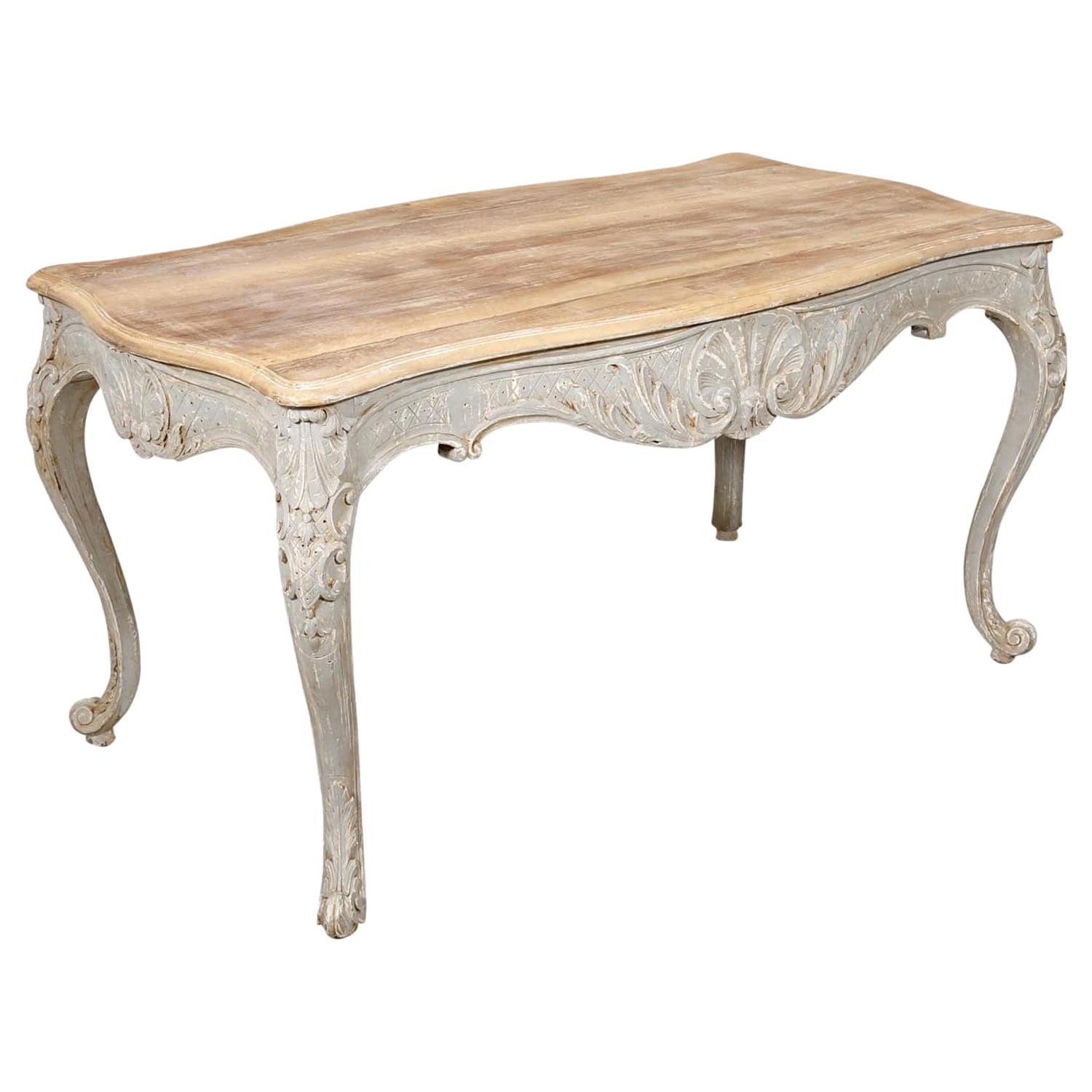 French Country Louis XV Style Painted Wood Table with Bleached Top