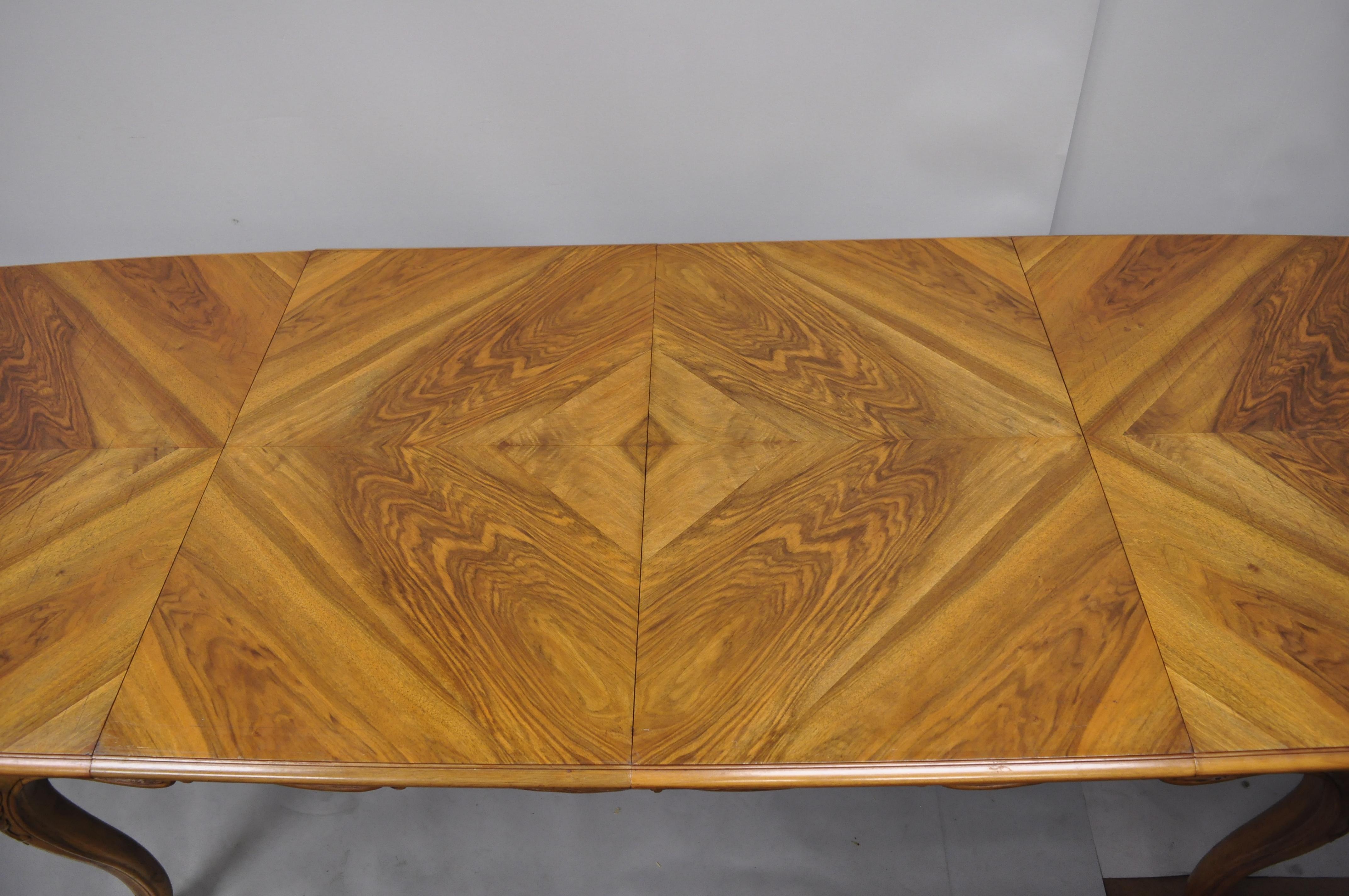 French Country Louis XV Style Shell Carved Walnut Dining Table with Two Leaves 2