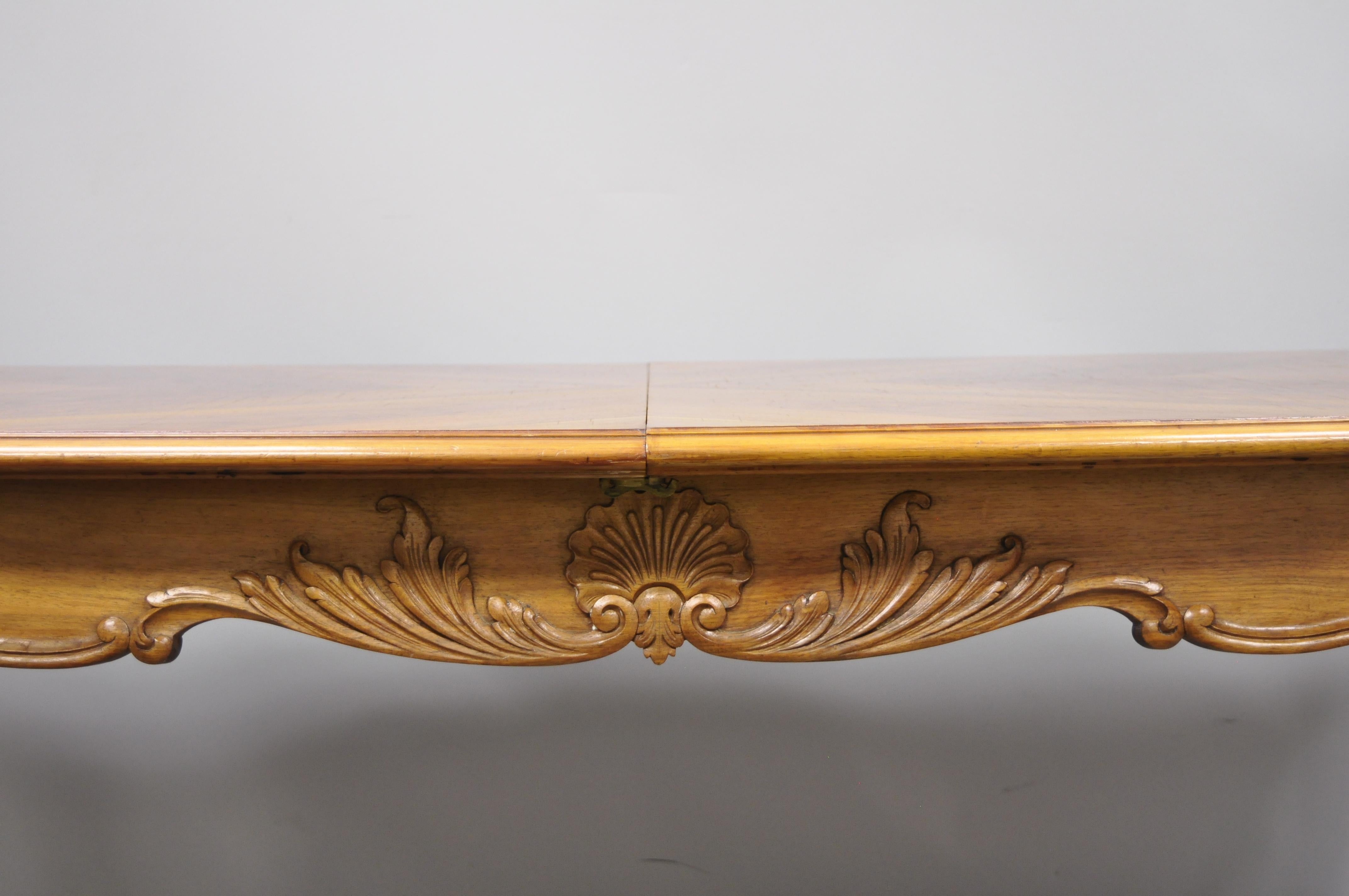 French Country Louis XV Style Shell Carved Walnut Dining Table with Two Leaves 5