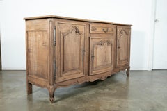 French Country Louis XV Style Washed Oak Enfilade Buffet with Serpentine Front