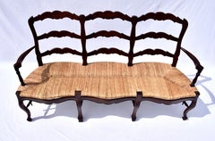French Country Mahogany Rush Seat Bench