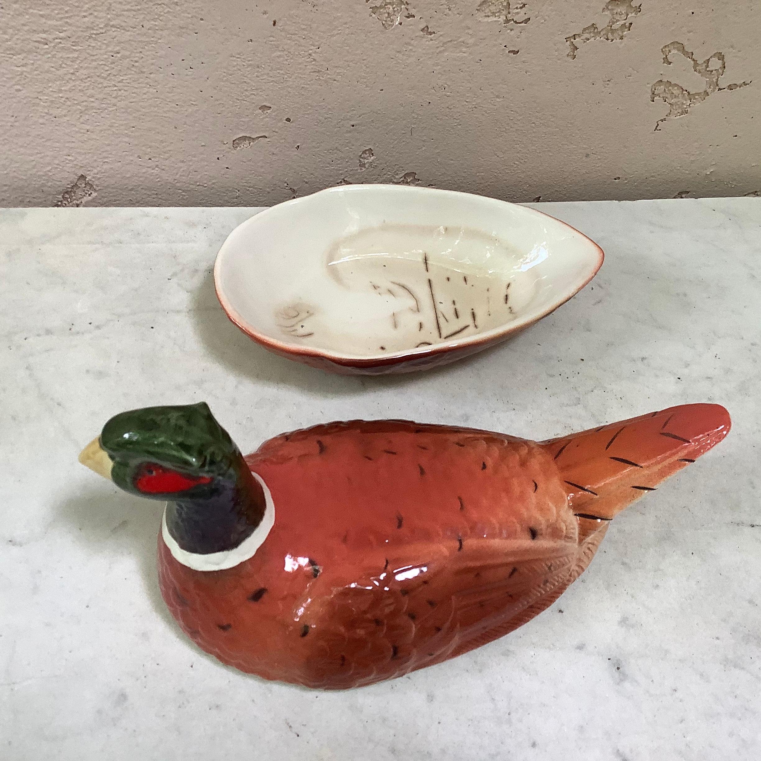 French Country Majolica Pheasant Tureen, circa 1950 In Good Condition In Austin, TX