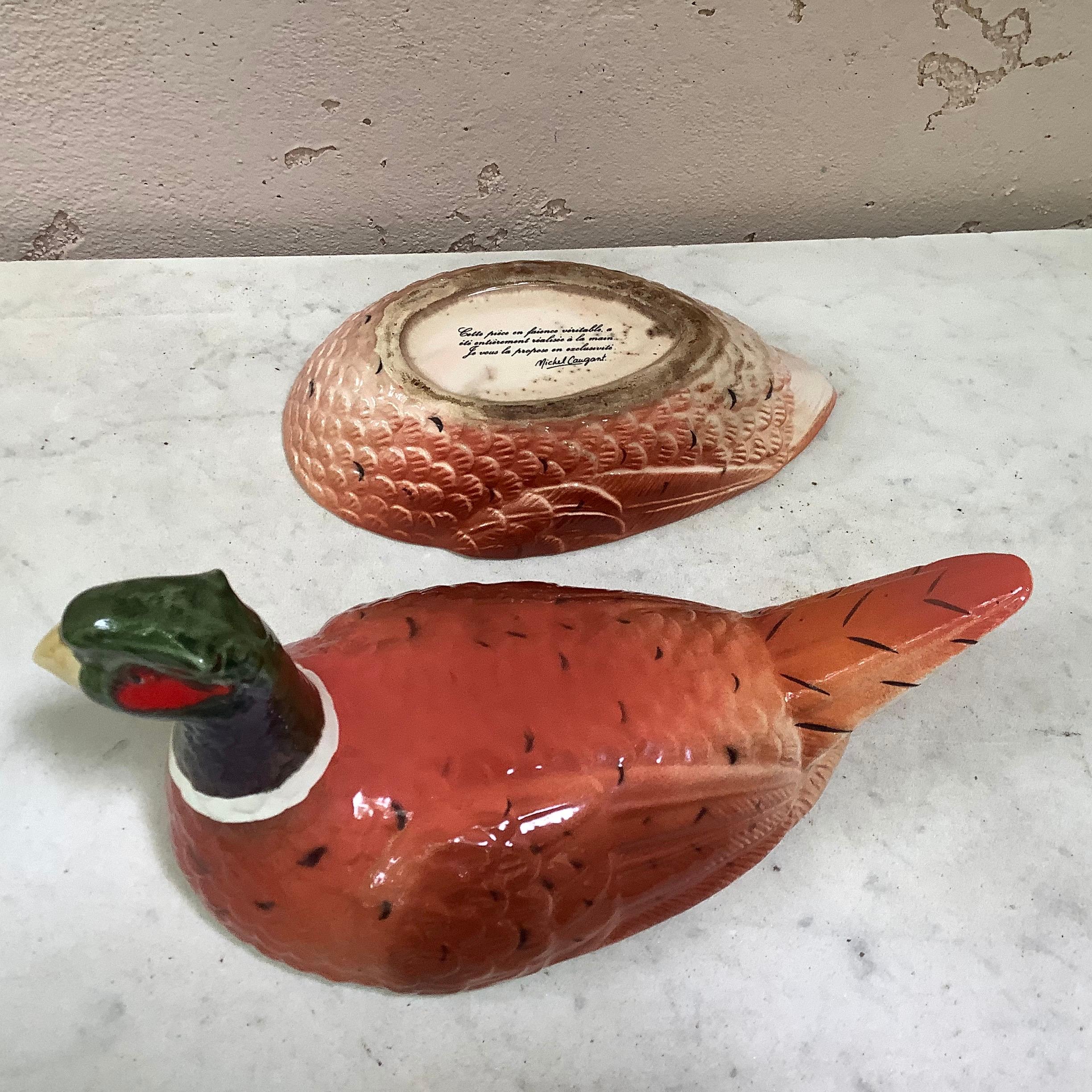 Mid-20th Century French Country Majolica Pheasant Tureen, circa 1950