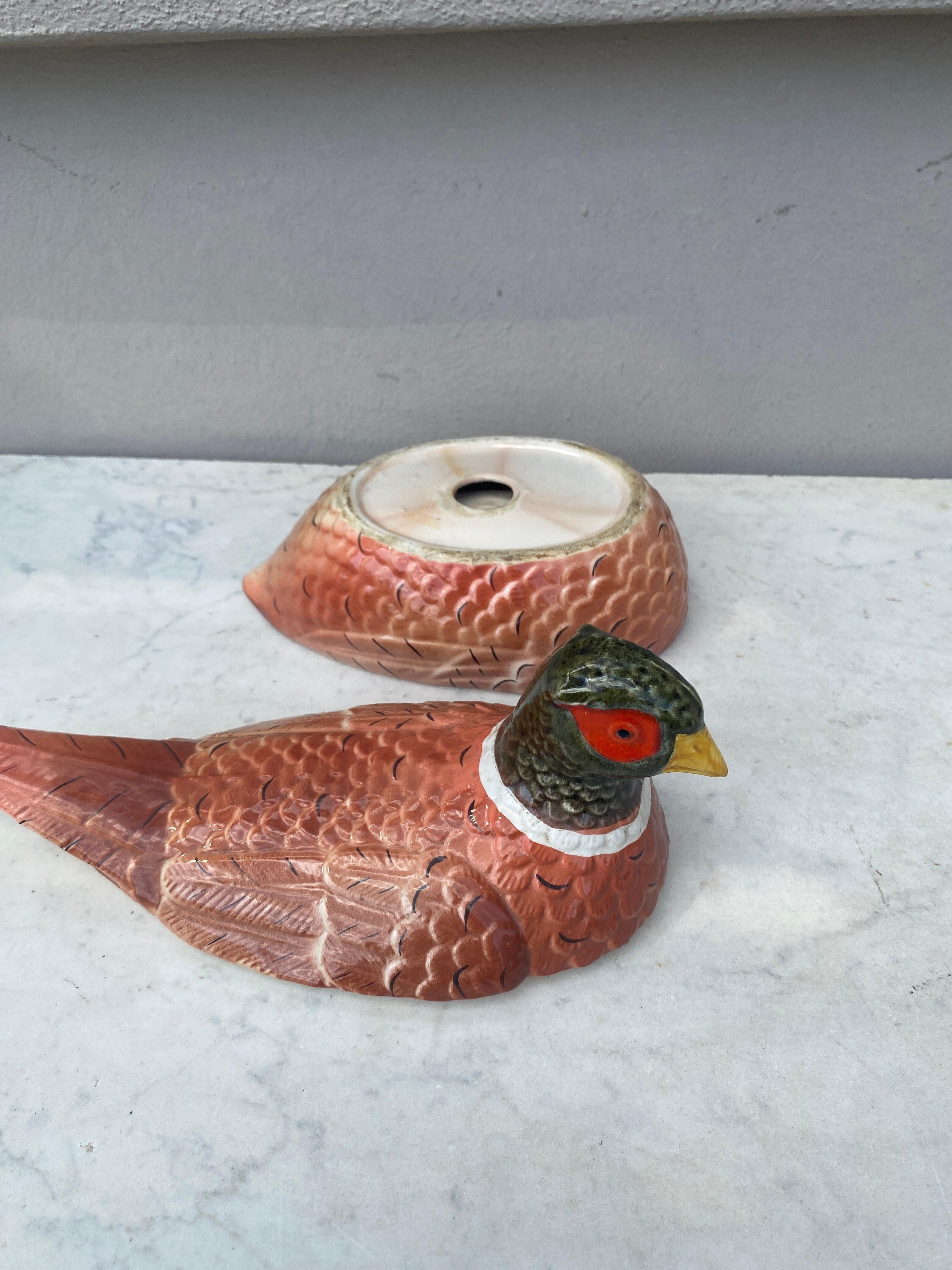 French Country Majolica Pheasant Tureen, circa 1950 In Good Condition For Sale In Austin, TX