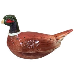 Vintage French Country Majolica Pheasant Tureen, circa 1950