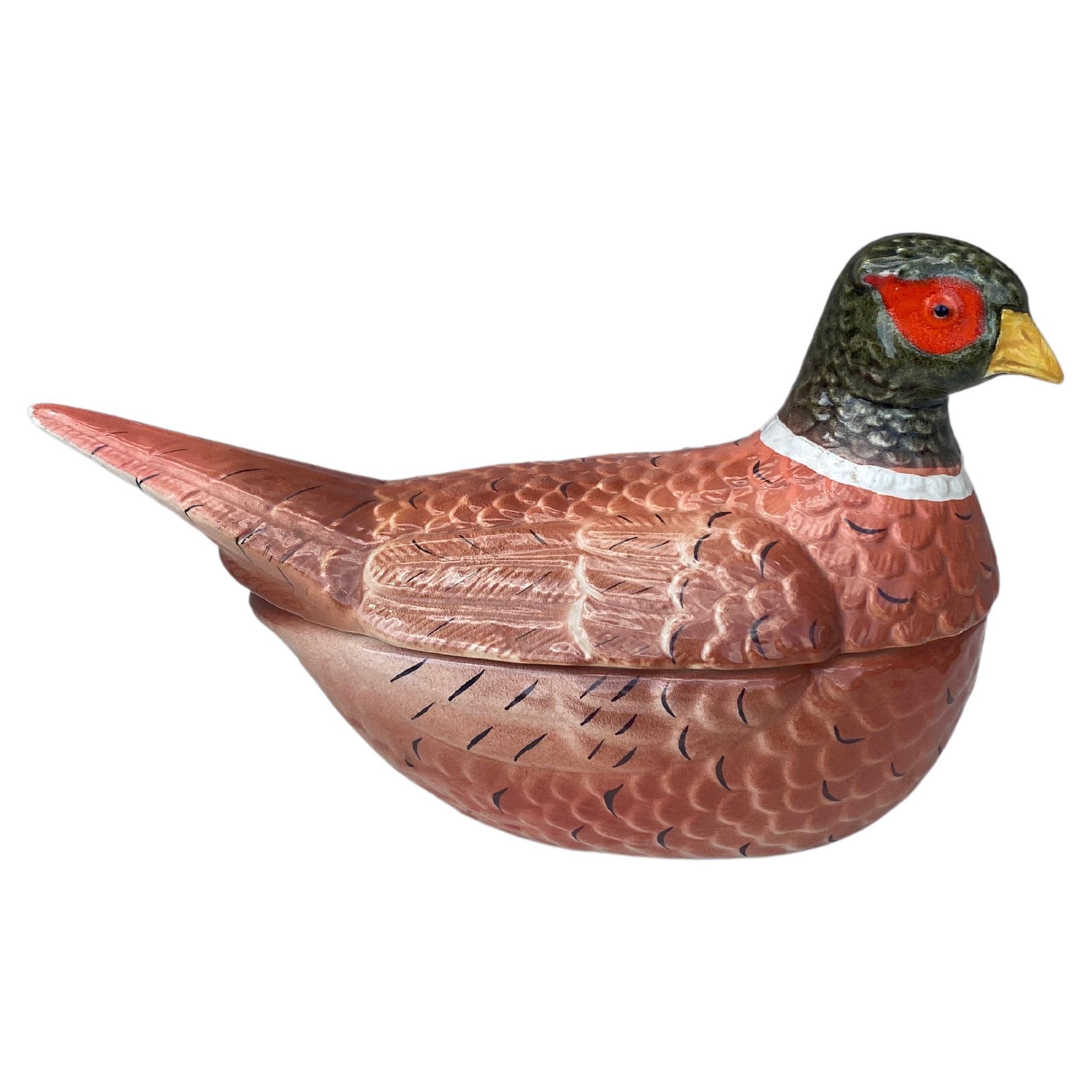 French Country Majolica Pheasant Tureen, circa 1950 For Sale