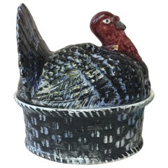 Vintage French Country Majolica Turkey Tureen, circa 1950