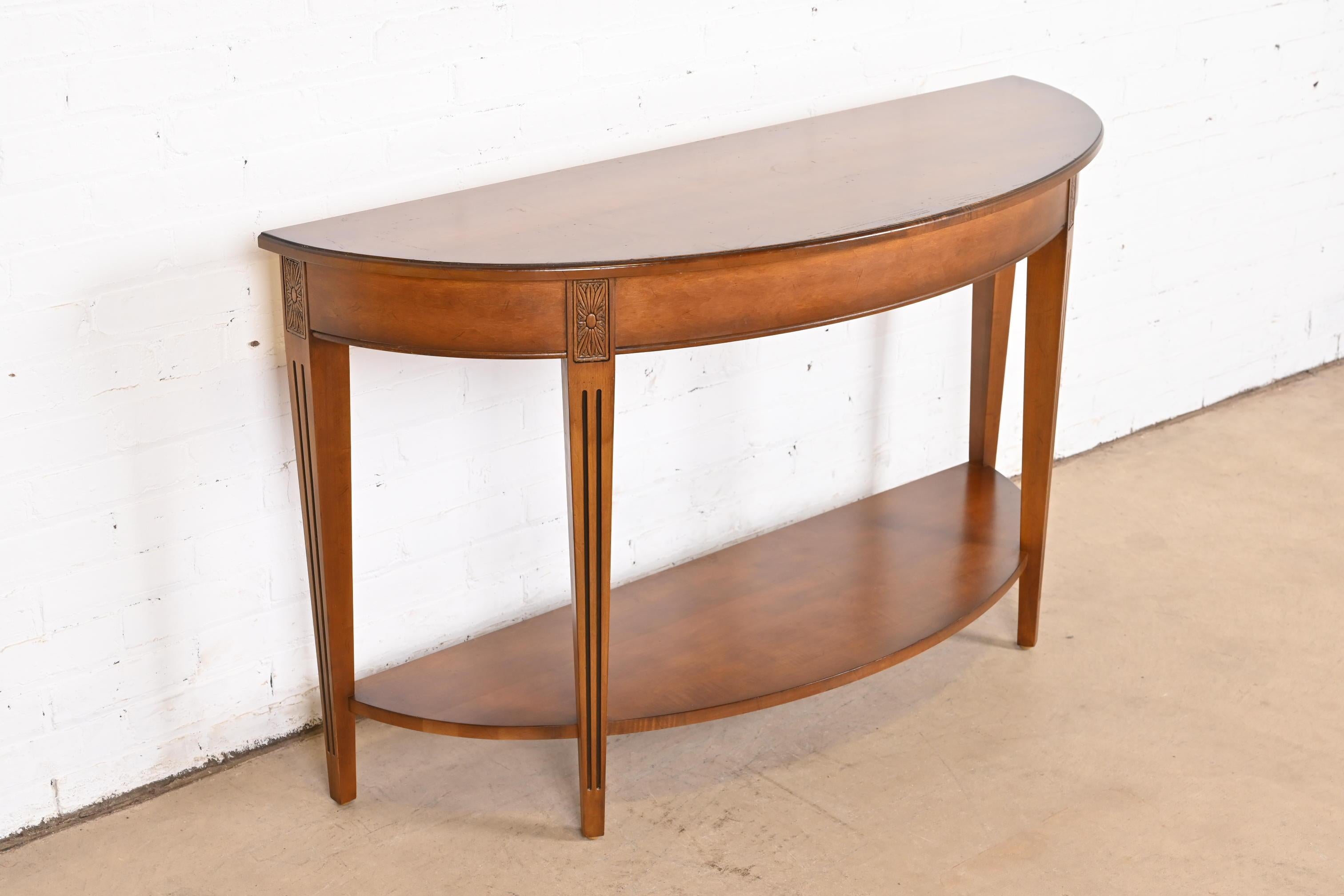 20th Century French Country Maple Demilune Console Table or Sofa Table For Sale