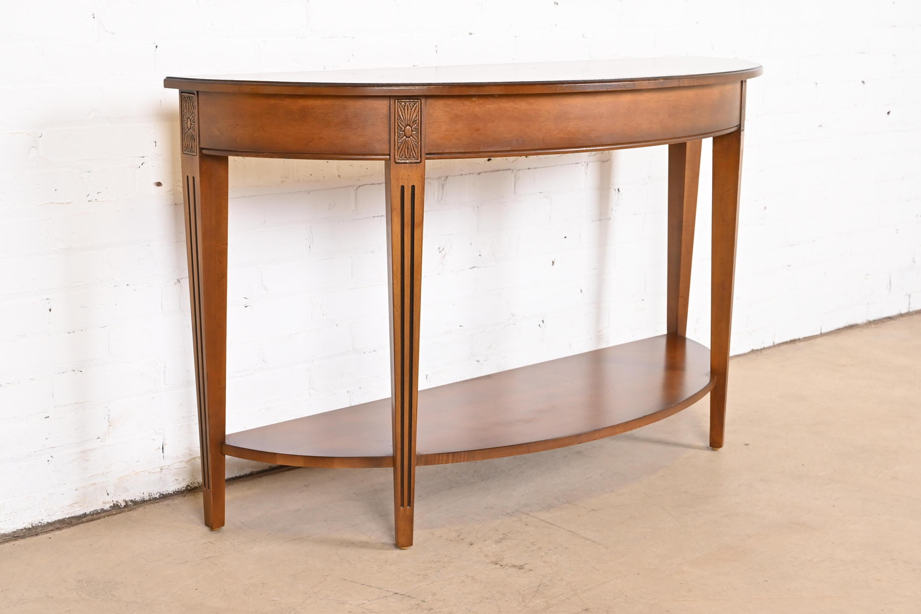 French Country Maple Demilune Console Table or Sofa Table For Sale 1